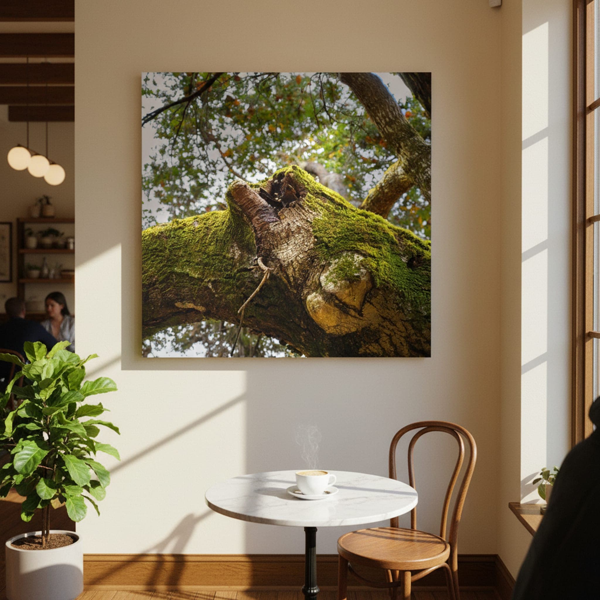 Moss-Kissed Branch shown as a canvas print in a styled interior, view 2 of 3