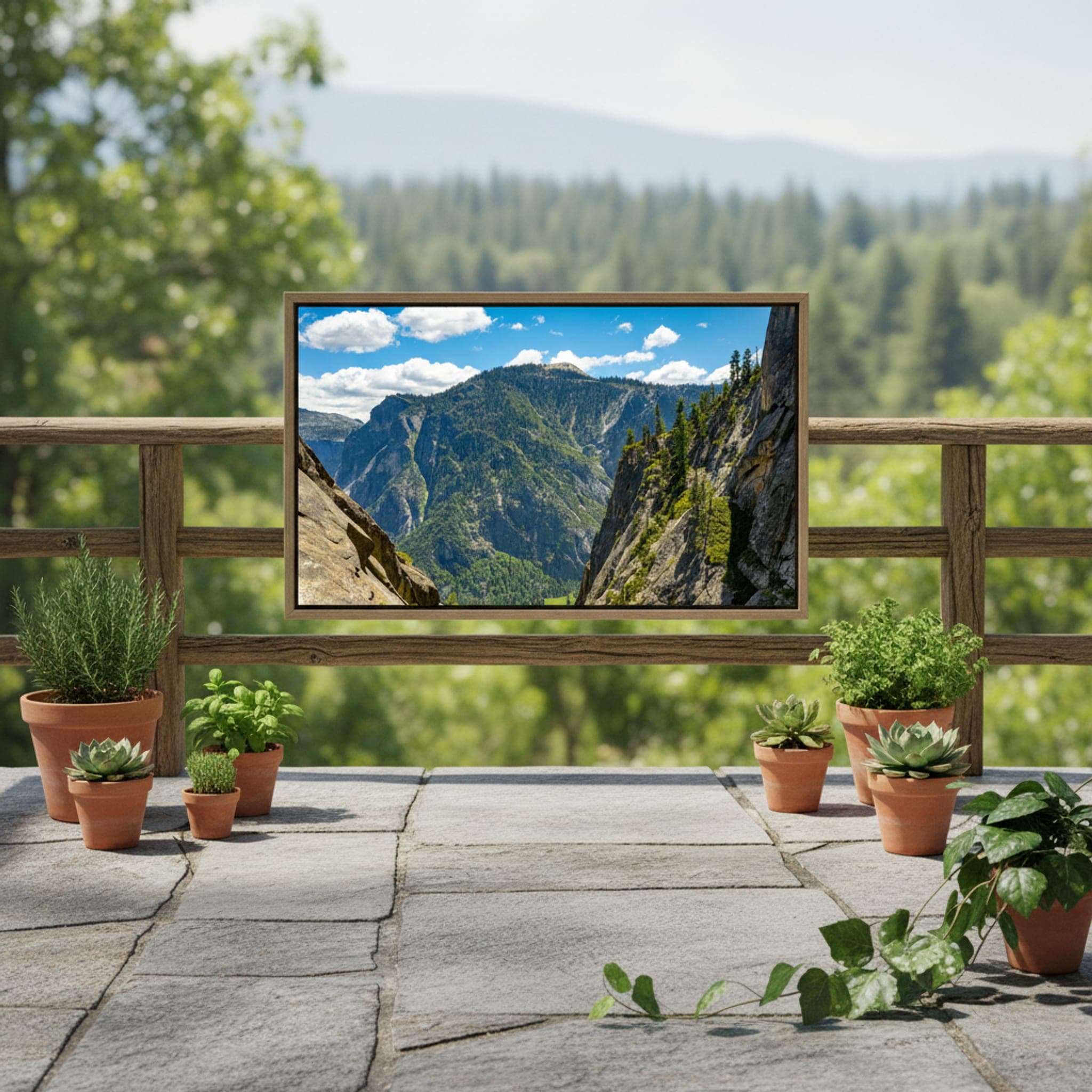Yosemite Valley's Embrace shown as a canvas print in a styled interior, view 2 of 3