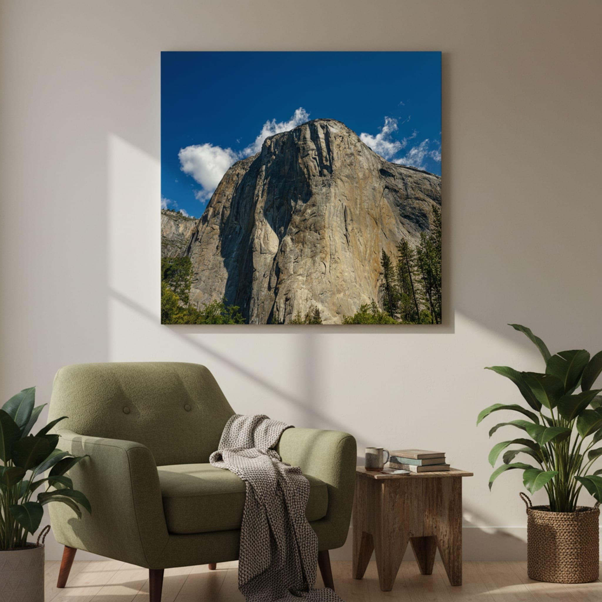 El Capitan's Granite Majesty shown as a canvas print in a styled interior, view 1 of 3