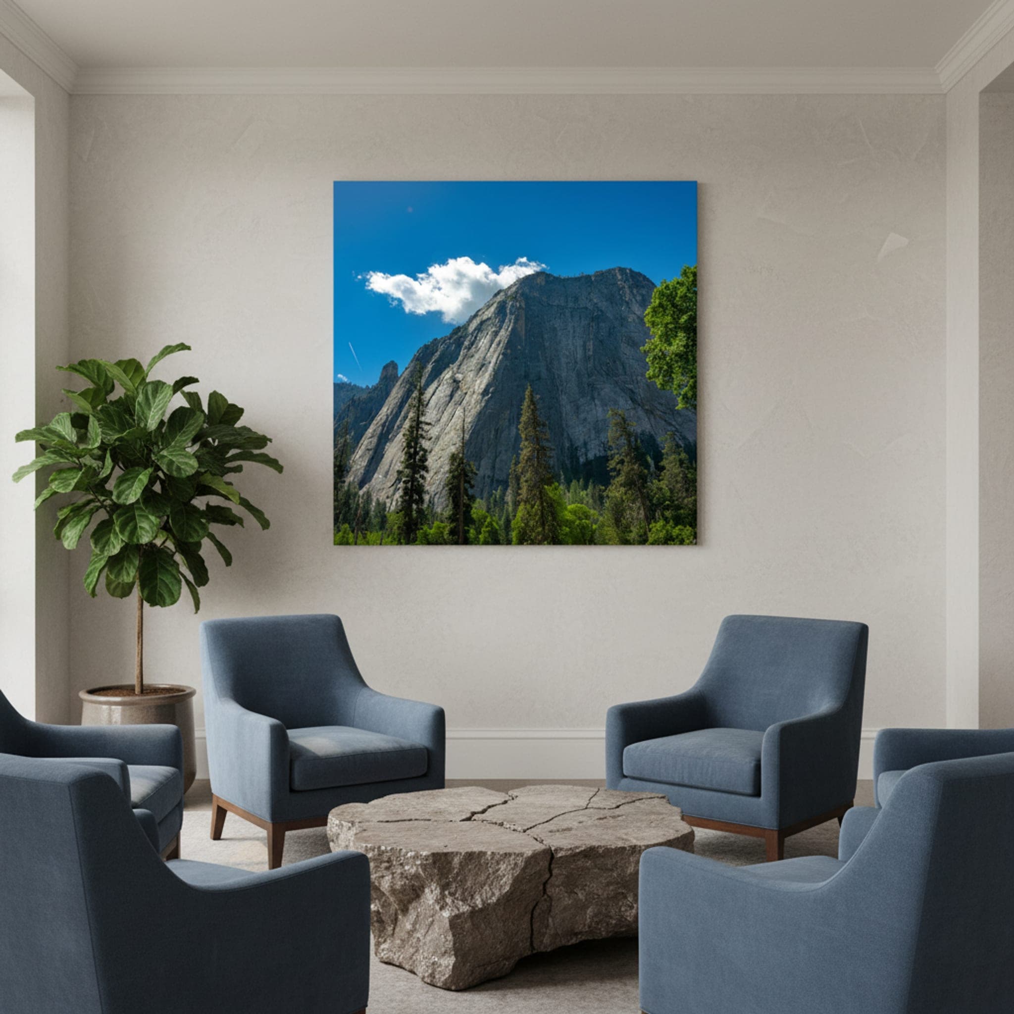 Yosemite's Granite Majesty shown as a canvas print in a styled interior, view 3 of 3