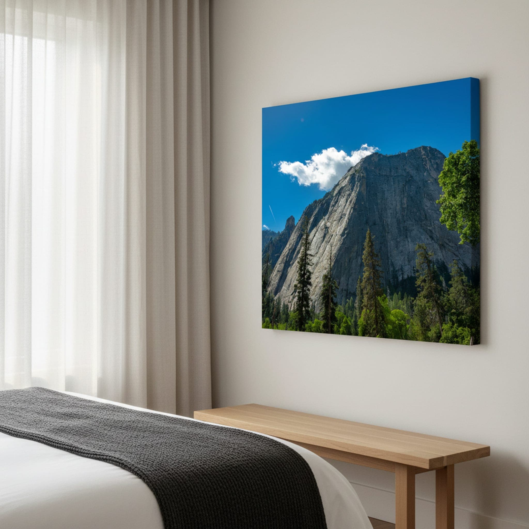 Yosemite's Granite Majesty shown as a canvas print in a styled interior, view 2 of 3