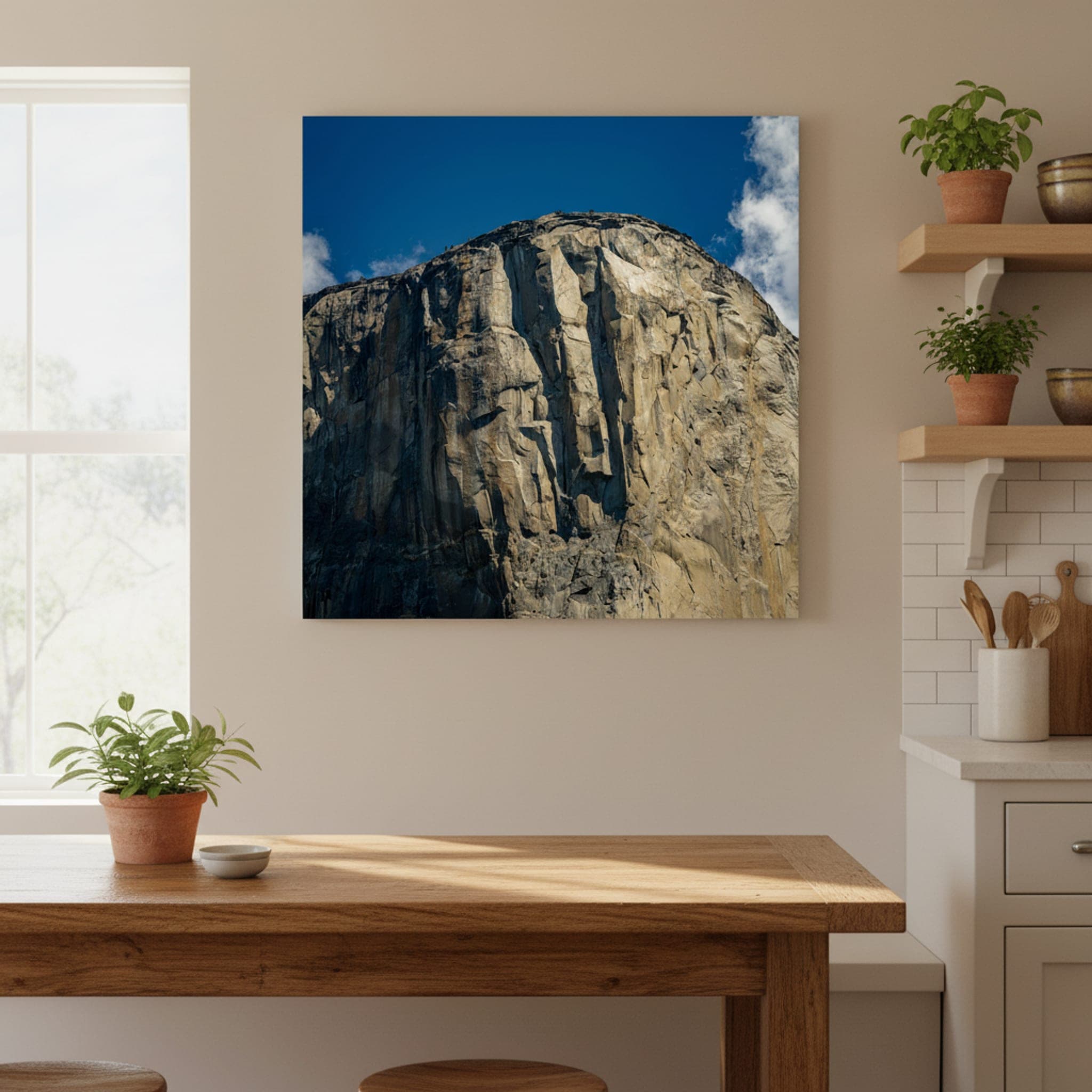 El Capitan's Granite Majesty shown as a canvas print in a styled interior, view 3 of 3