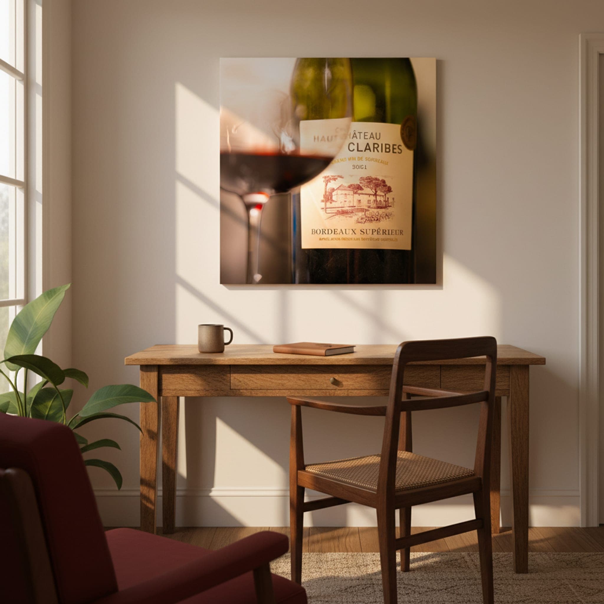 Bordeaux Evening Calm shown as a canvas print in a styled interior, view 2 of 3
