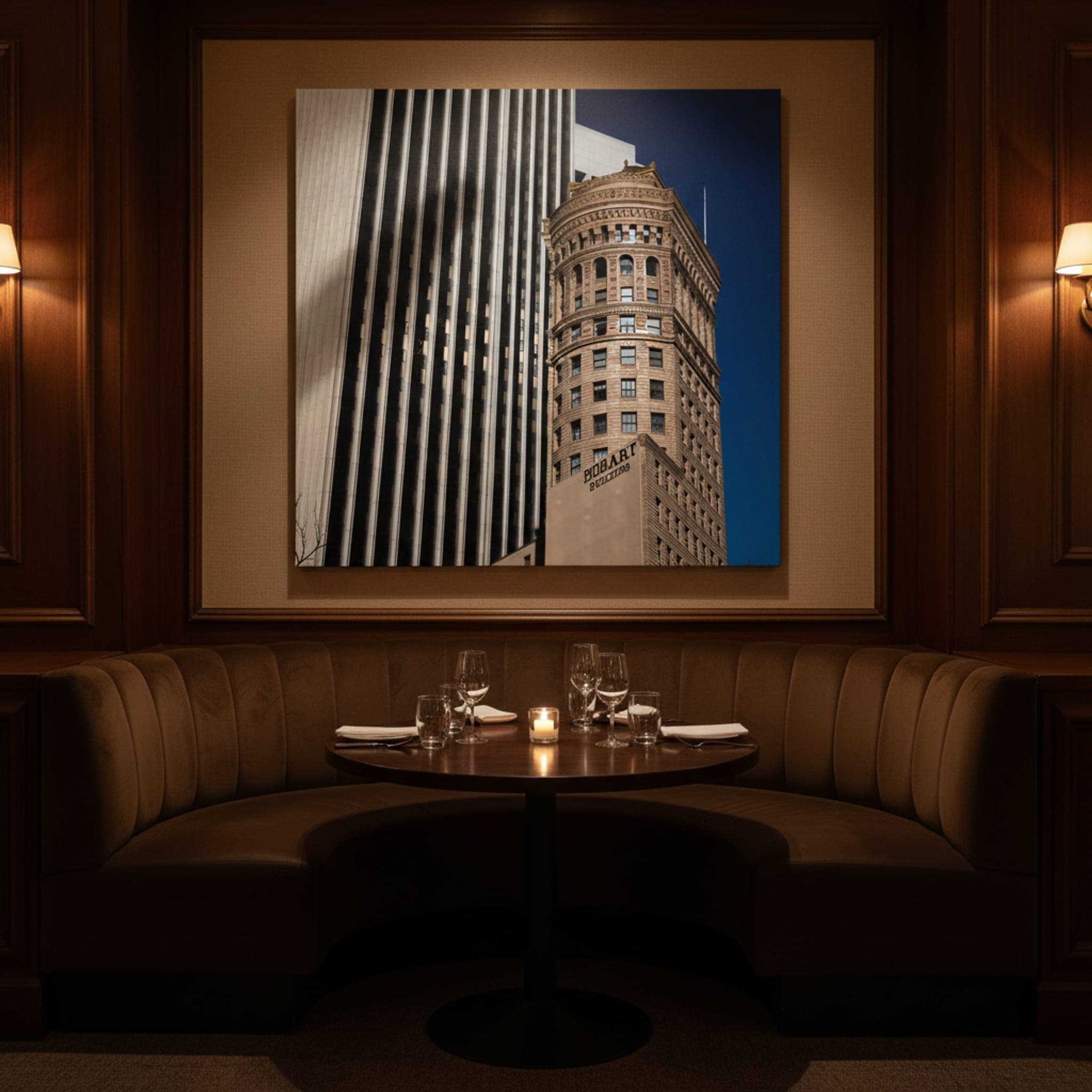 San Francisco's Architectural Dialogue shown as a canvas print in a styled interior, view 3 of 3