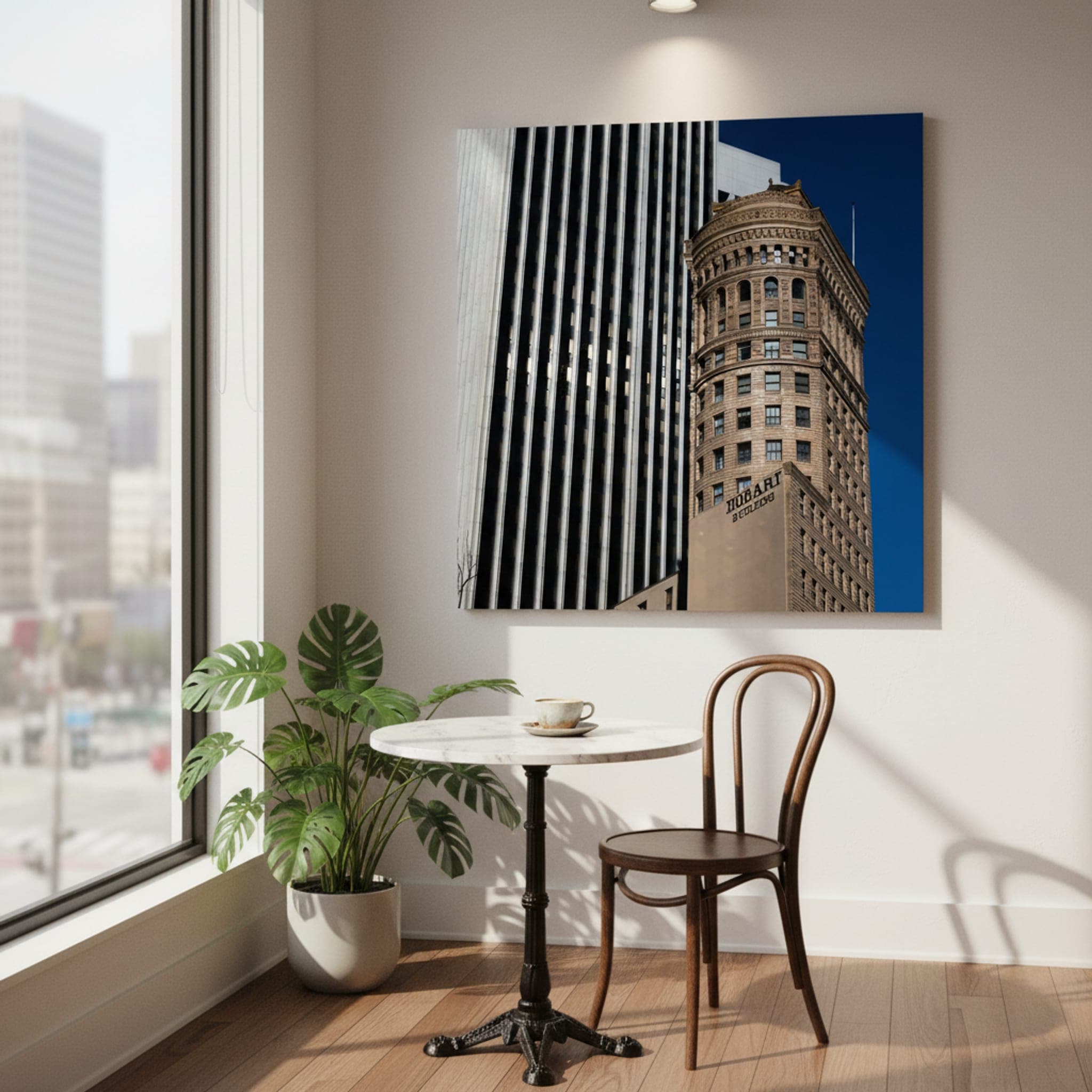 San Francisco's Architectural Dialogue shown as a canvas print in a styled interior, view 1 of 3