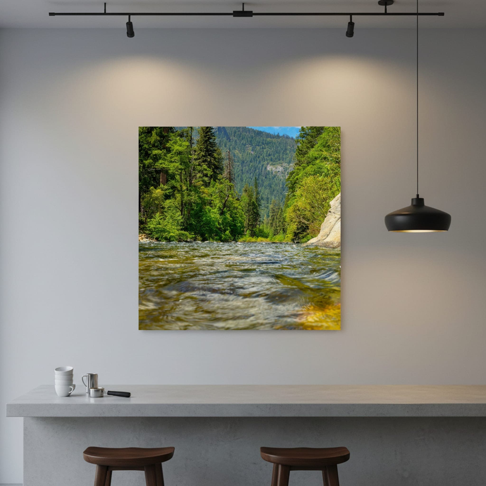Yosemite River Flow shown as a canvas print in a styled interior, view 3 of 3