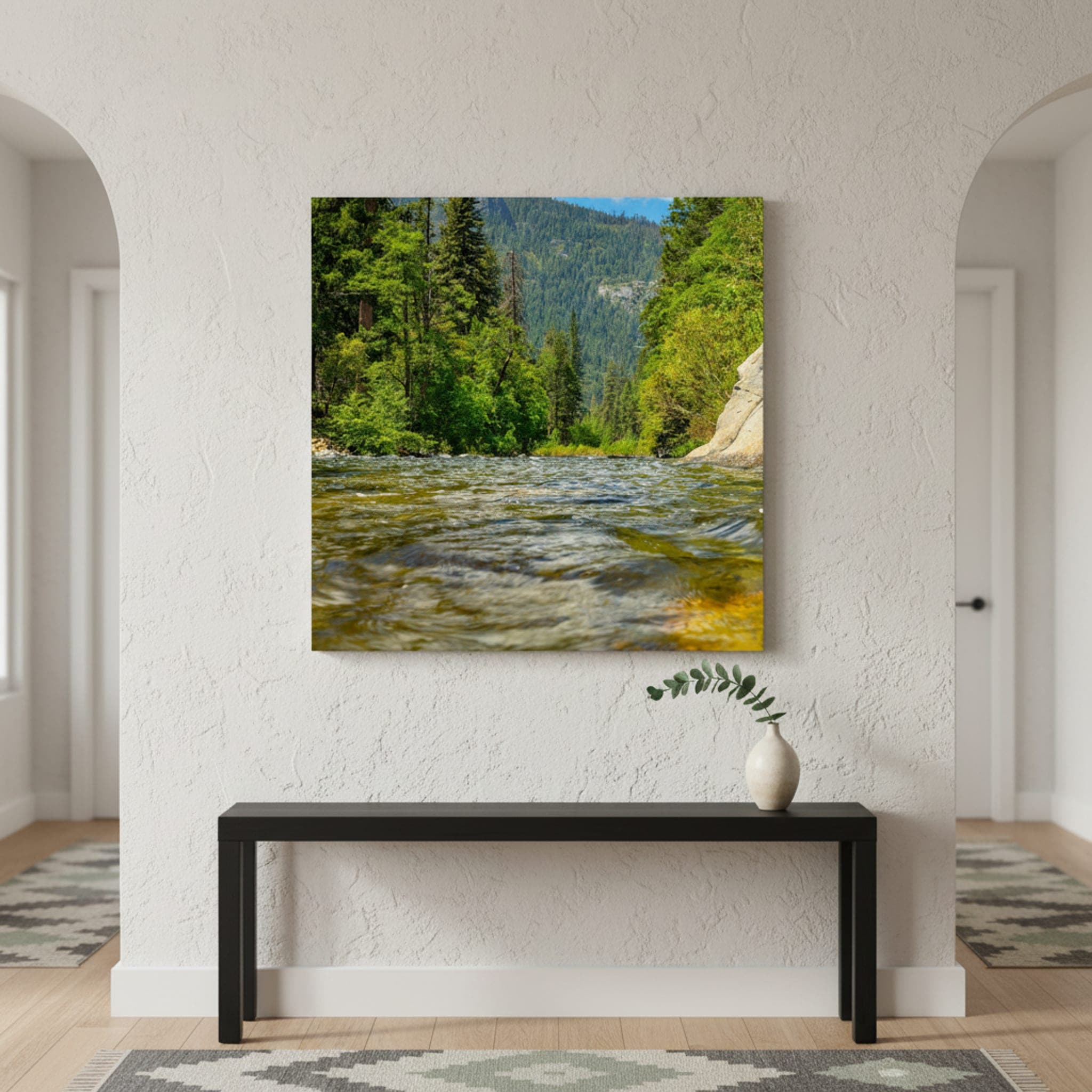Yosemite River Flow shown as a canvas print in a styled interior, view 2 of 3