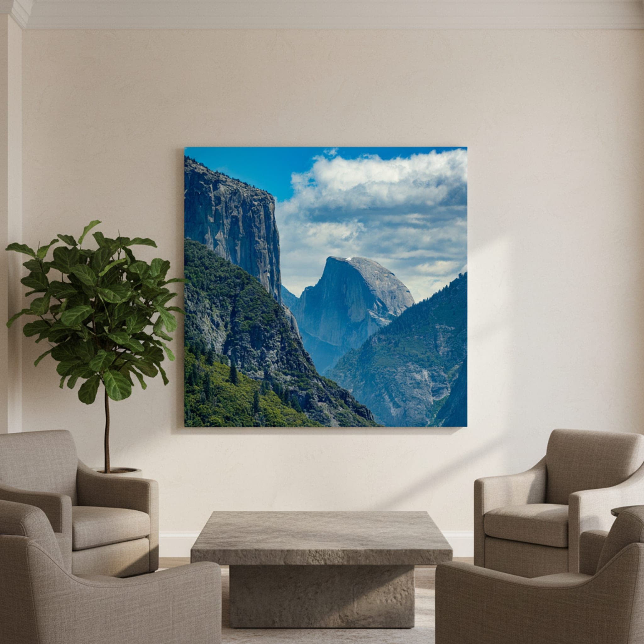 Yosemite Valley Giants shown as a canvas print in a styled interior, view 1 of 3