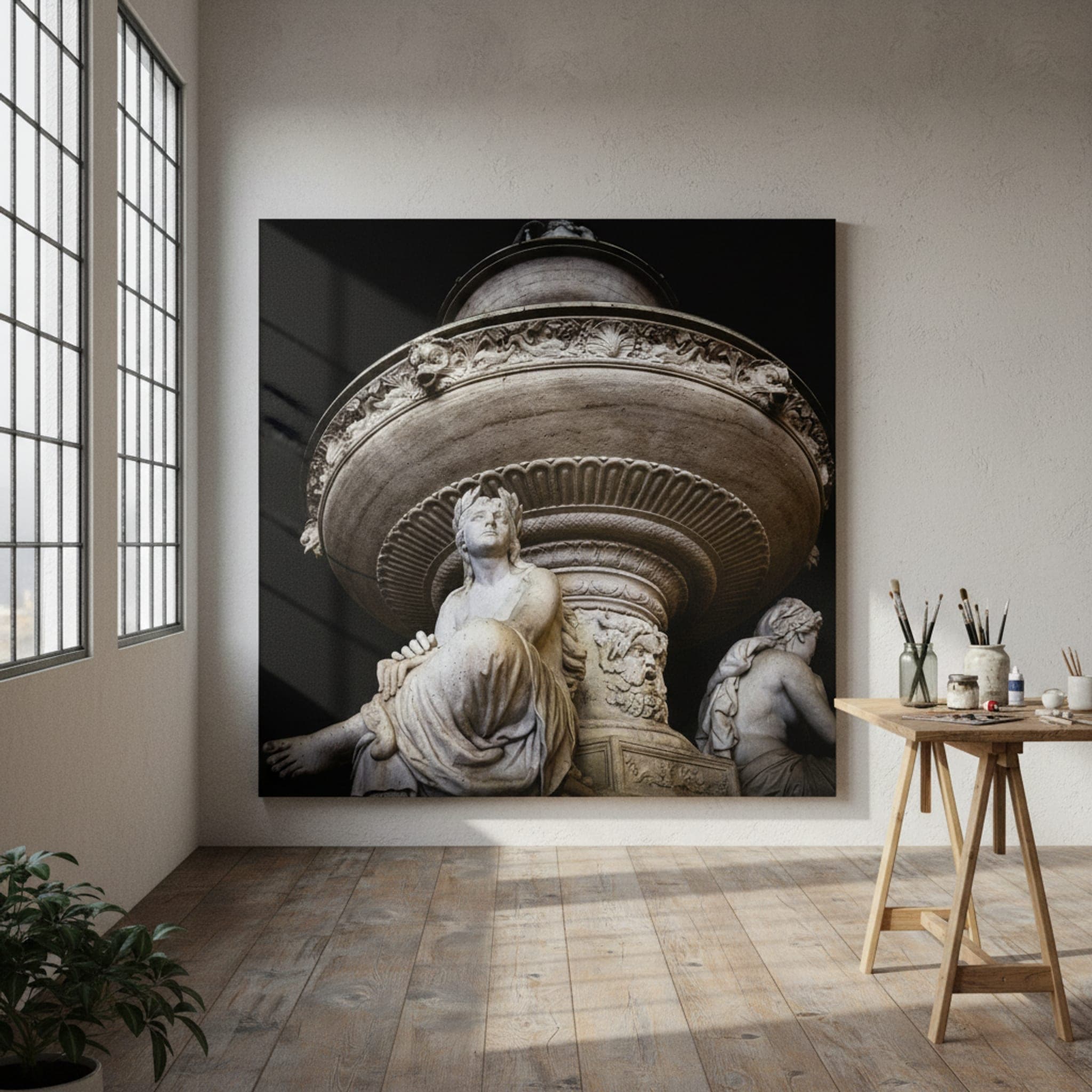 Budapest Fountain Reverie shown as a canvas print in a styled interior, view 1 of 3