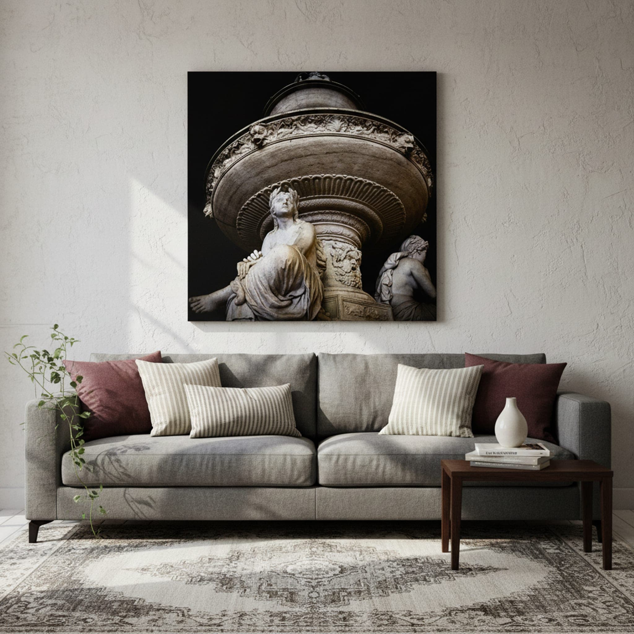 Budapest Fountain Reverie shown as a canvas print in a styled interior, view 2 of 3