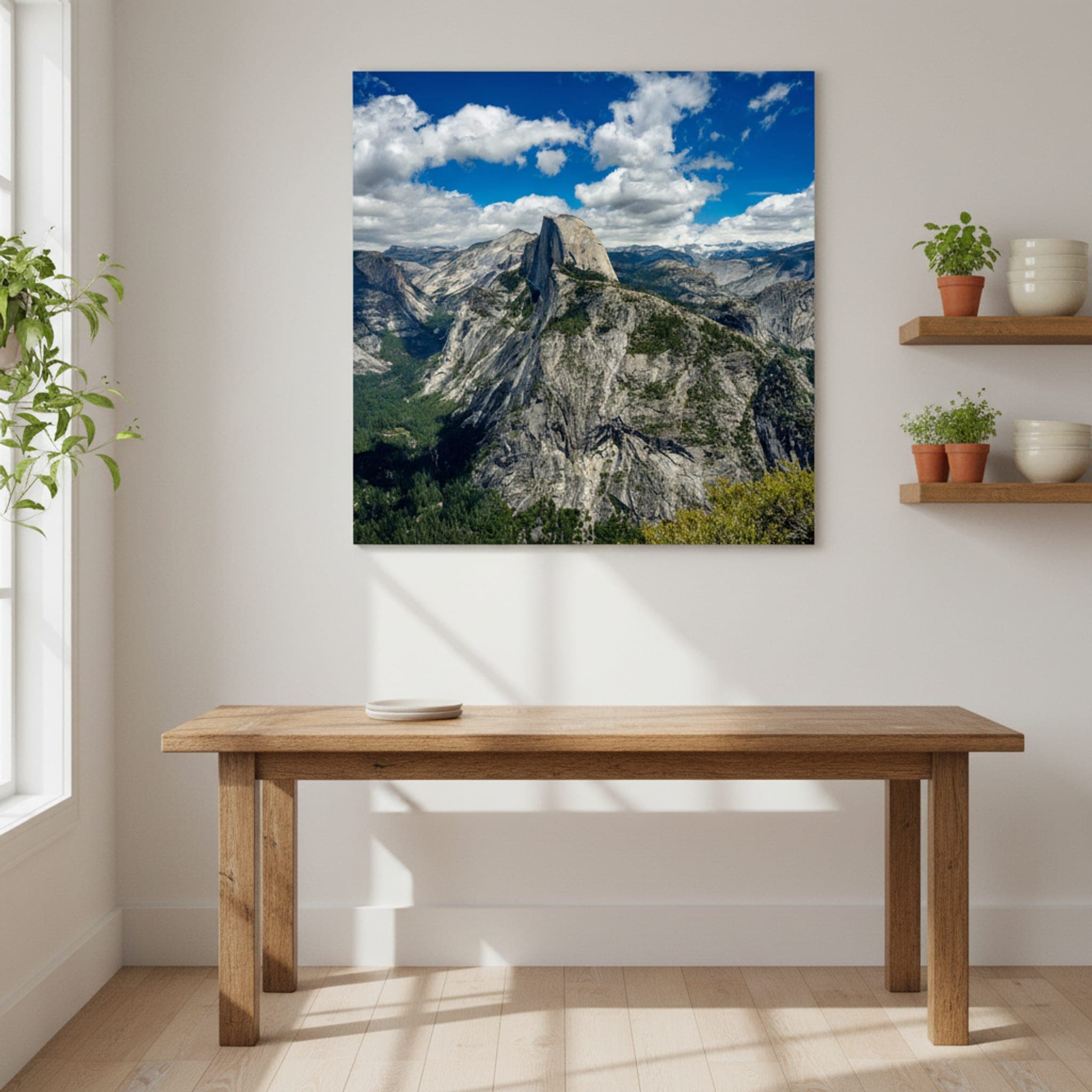 Half Dome's Majestic Gaze shown as a canvas print in a styled interior, view 1 of 3