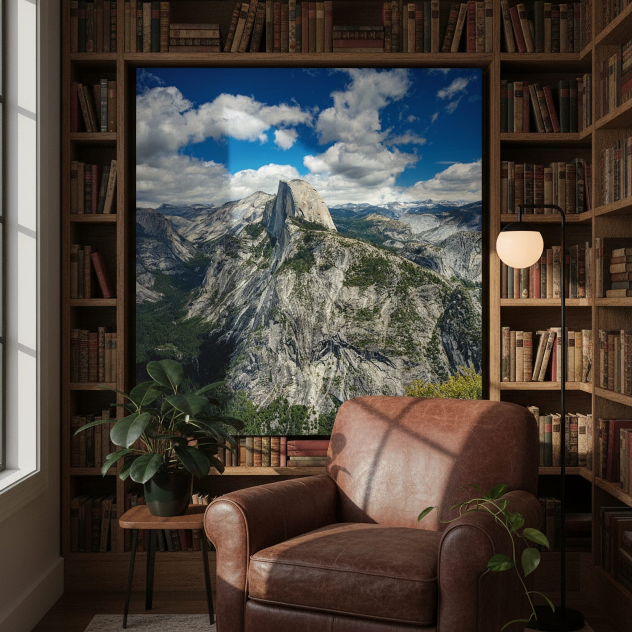Half Dome's Majestic Gaze shown as a canvas print in a styled interior, view 2 of 3