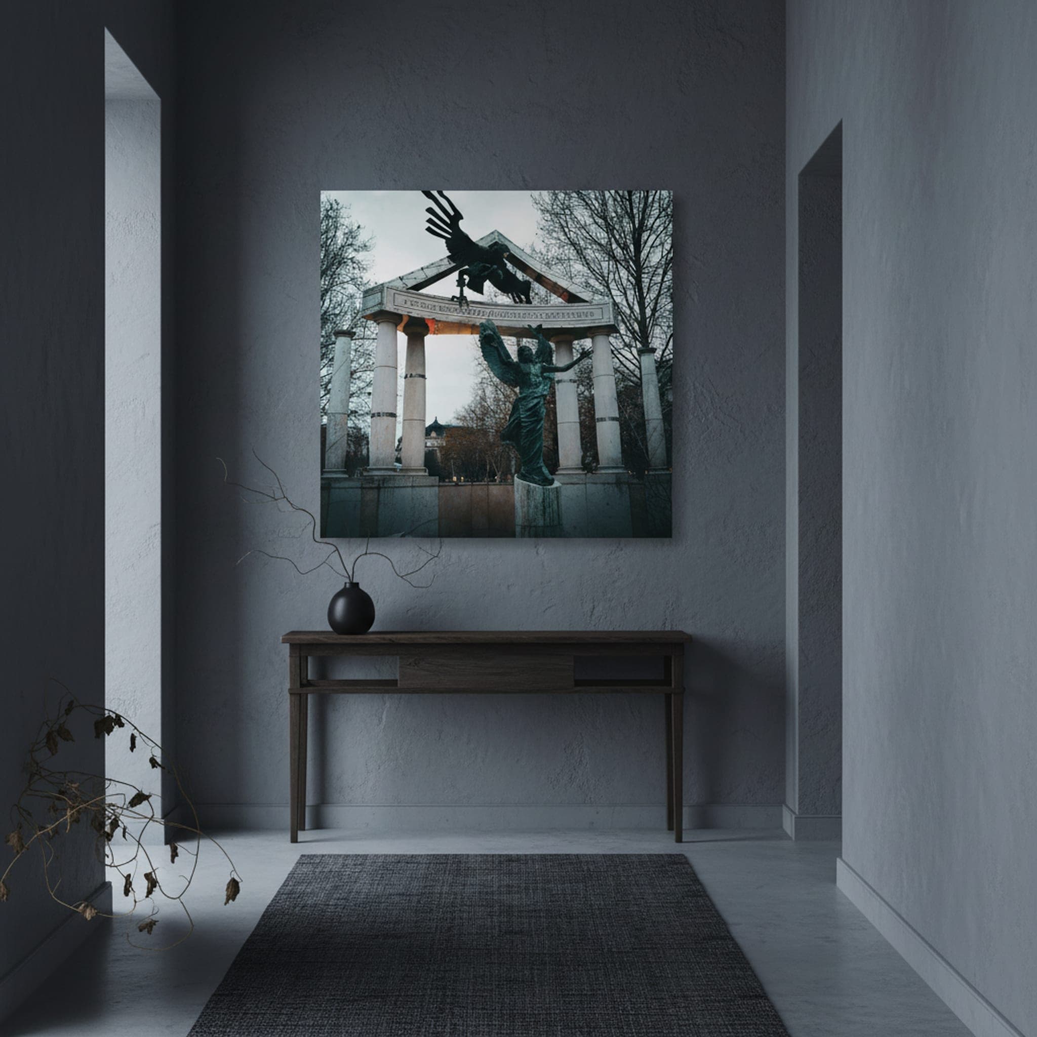 Budapest's Silent Sentinel shown as a canvas print in a styled interior, view 1 of 3