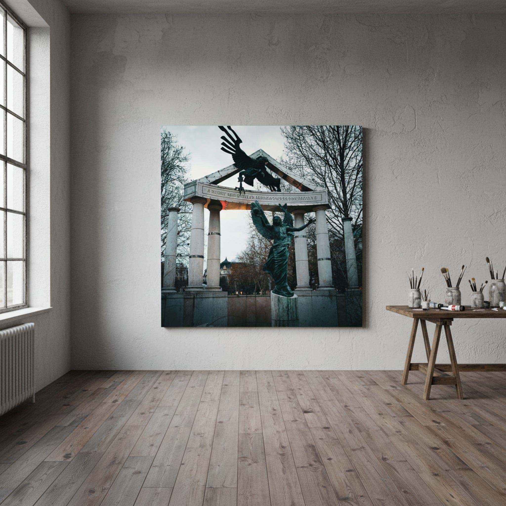 Budapest's Silent Sentinel shown as a canvas print in a styled interior, view 3 of 3