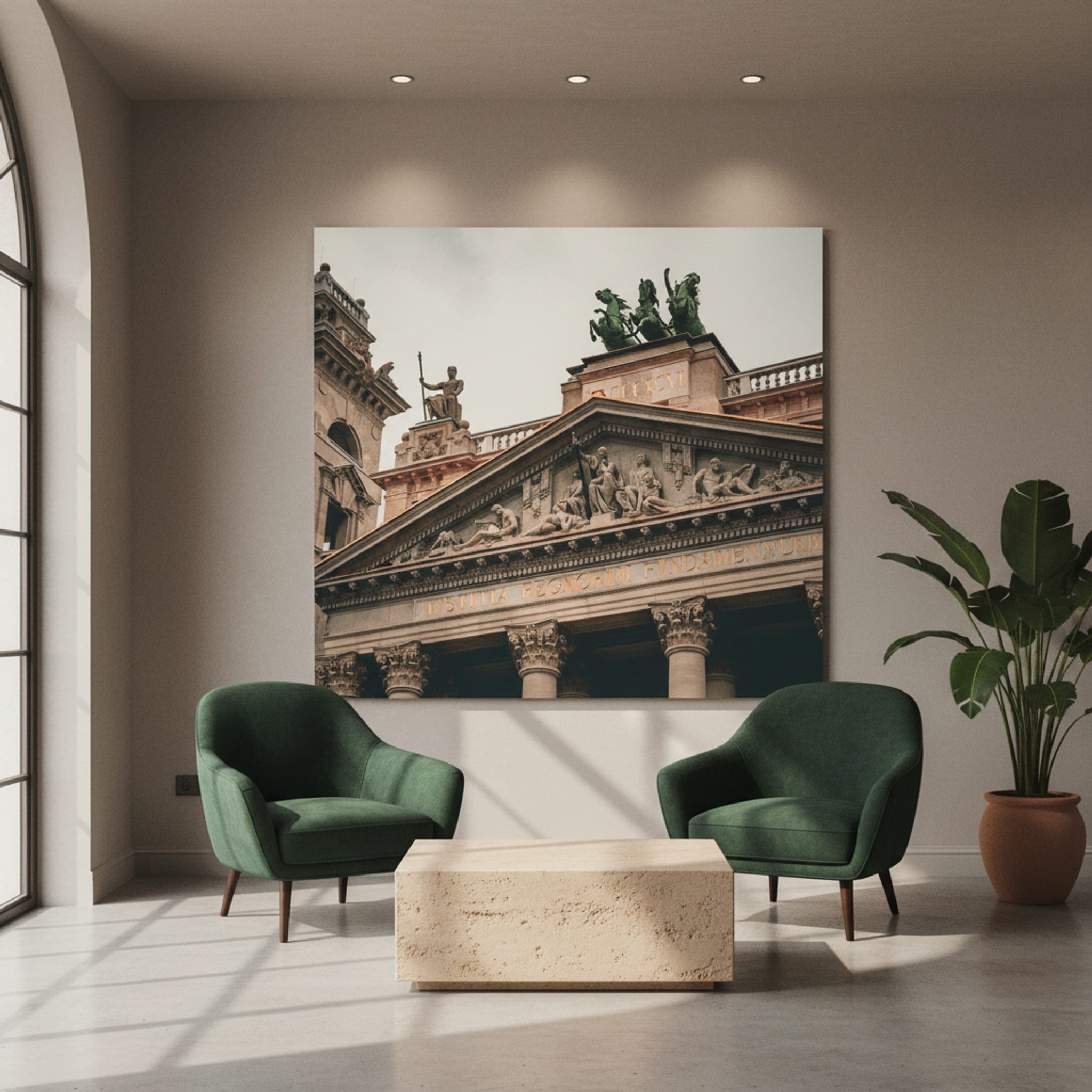 Budapest's Foundation of Justice shown as a canvas print in a styled interior, view 3 of 3