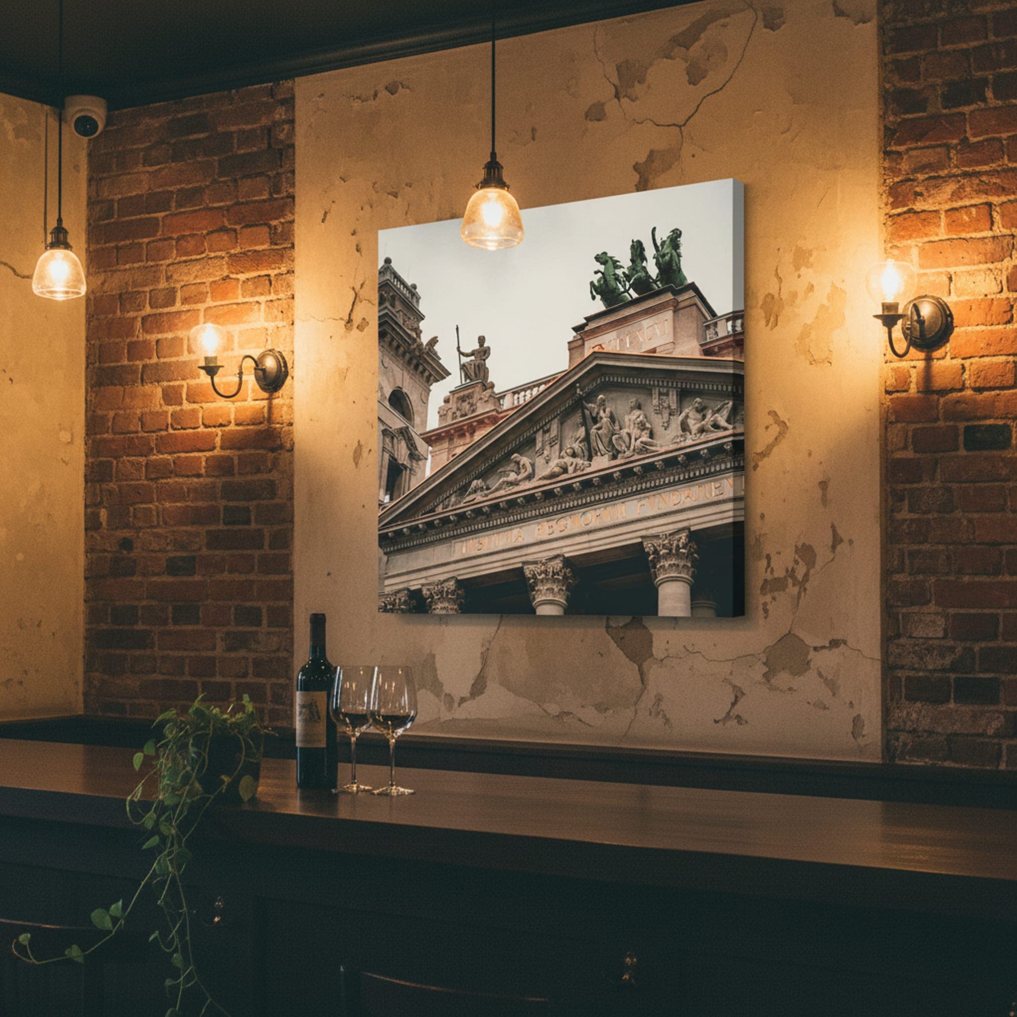 Budapest's Foundation of Justice shown as a canvas print in a styled interior, view 1 of 3