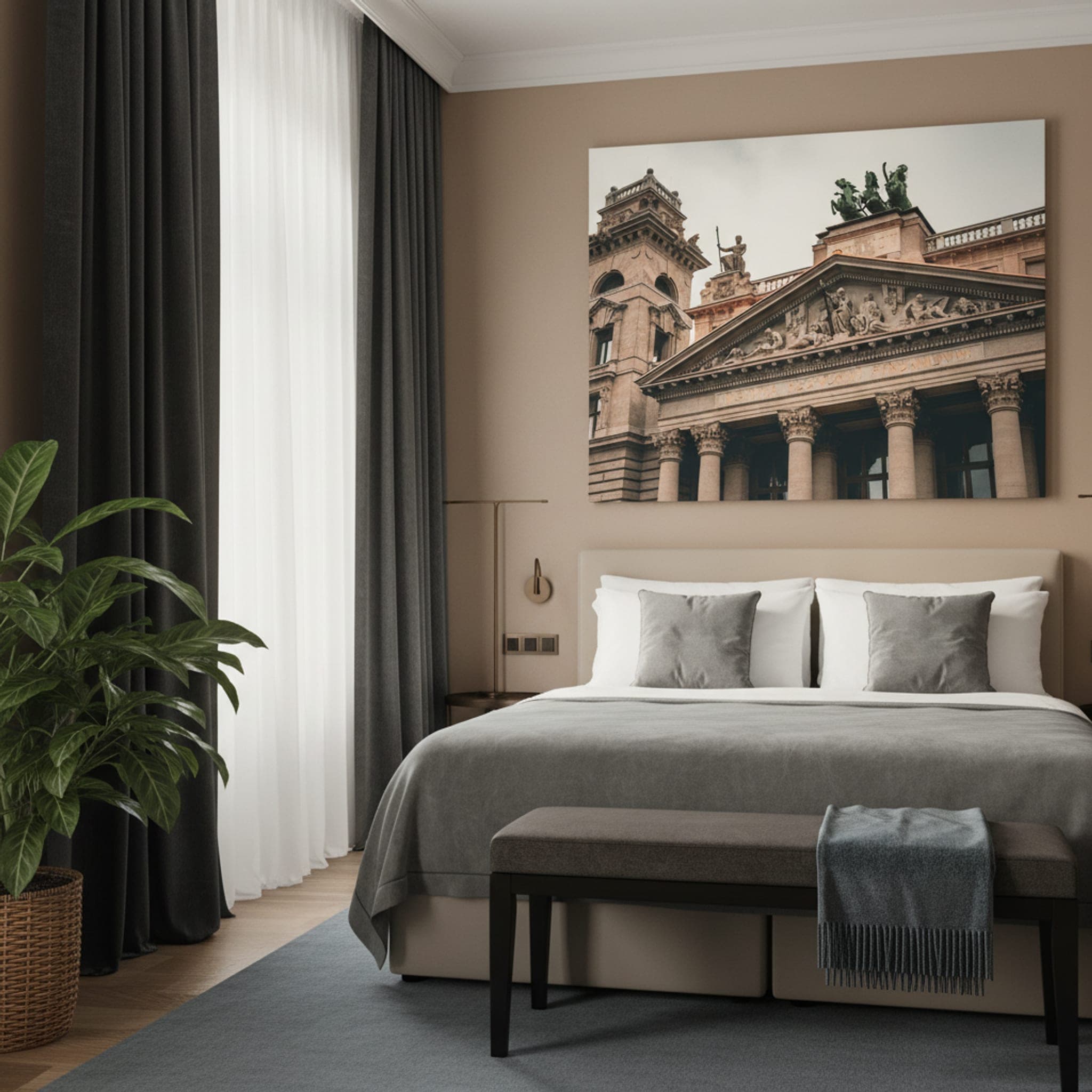 Budapest's Foundation of Justice shown as a canvas print in a styled interior, view 2 of 3