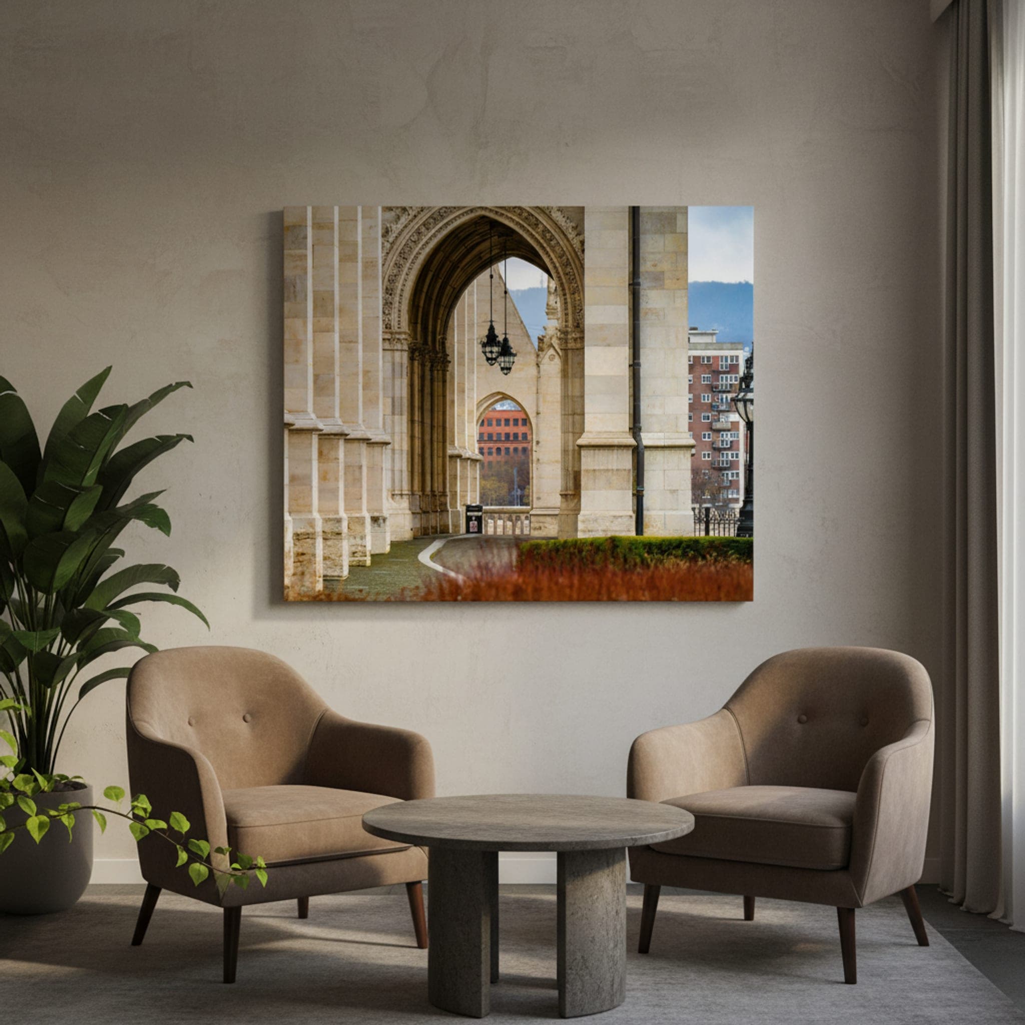 Archway to Budapest shown as a canvas print in a styled interior, view 2 of 3