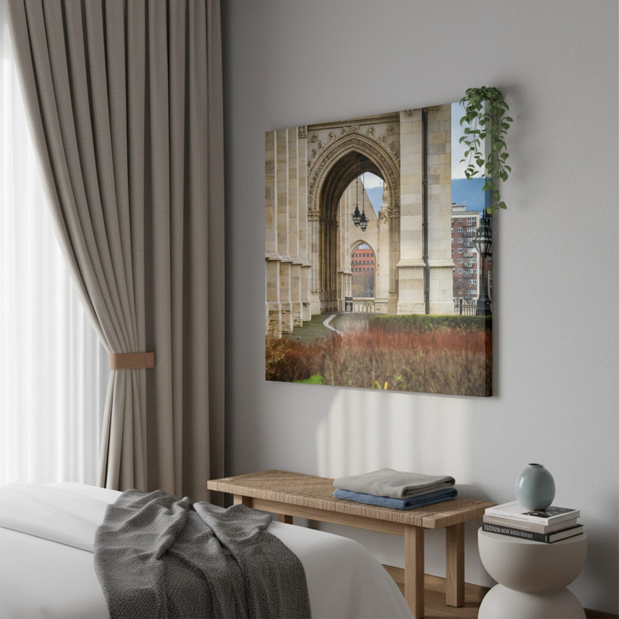 Archway to Budapest shown as a canvas print in a styled interior, view 1 of 3