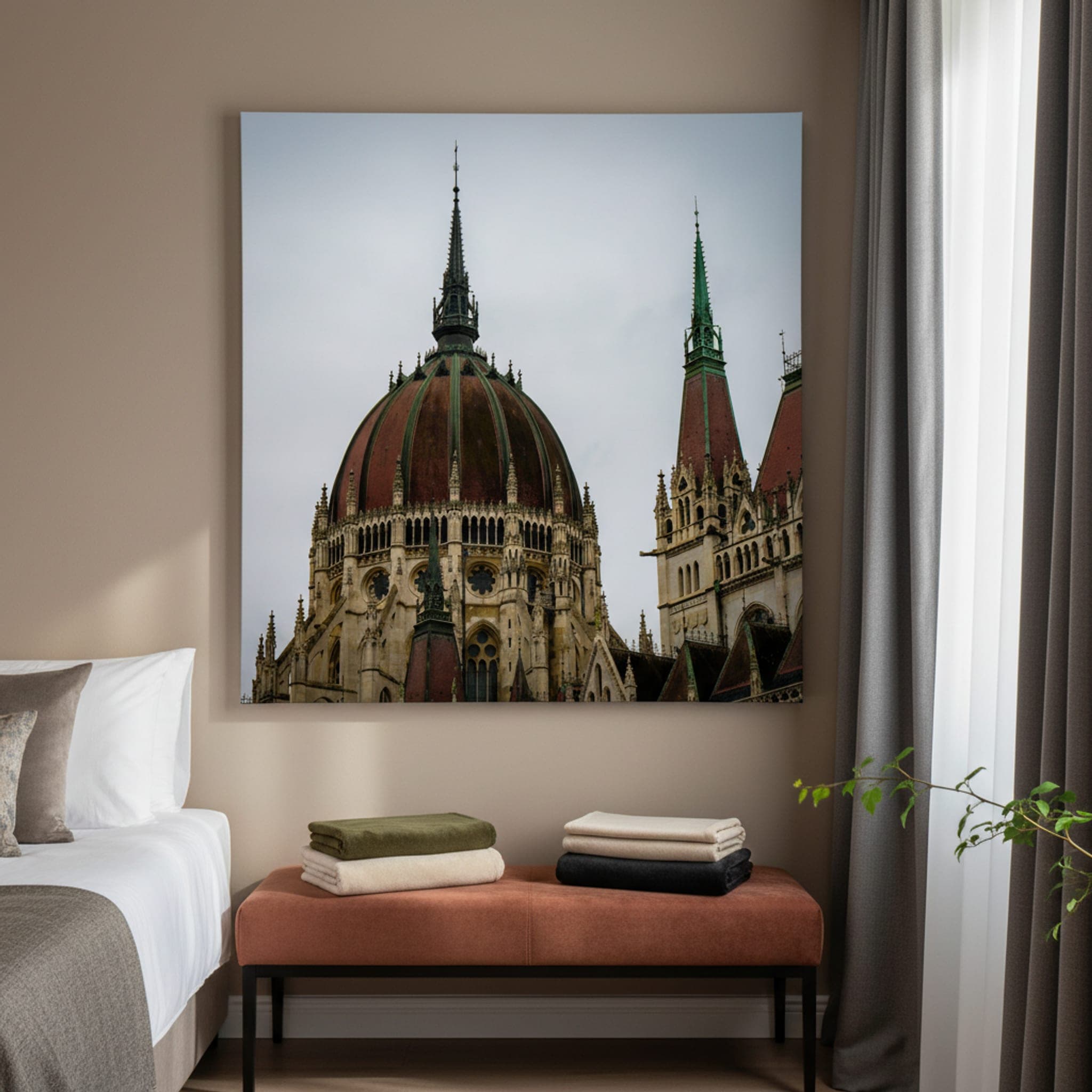 Budapest's Grand Dome shown as a canvas print in a styled interior, view 3 of 3