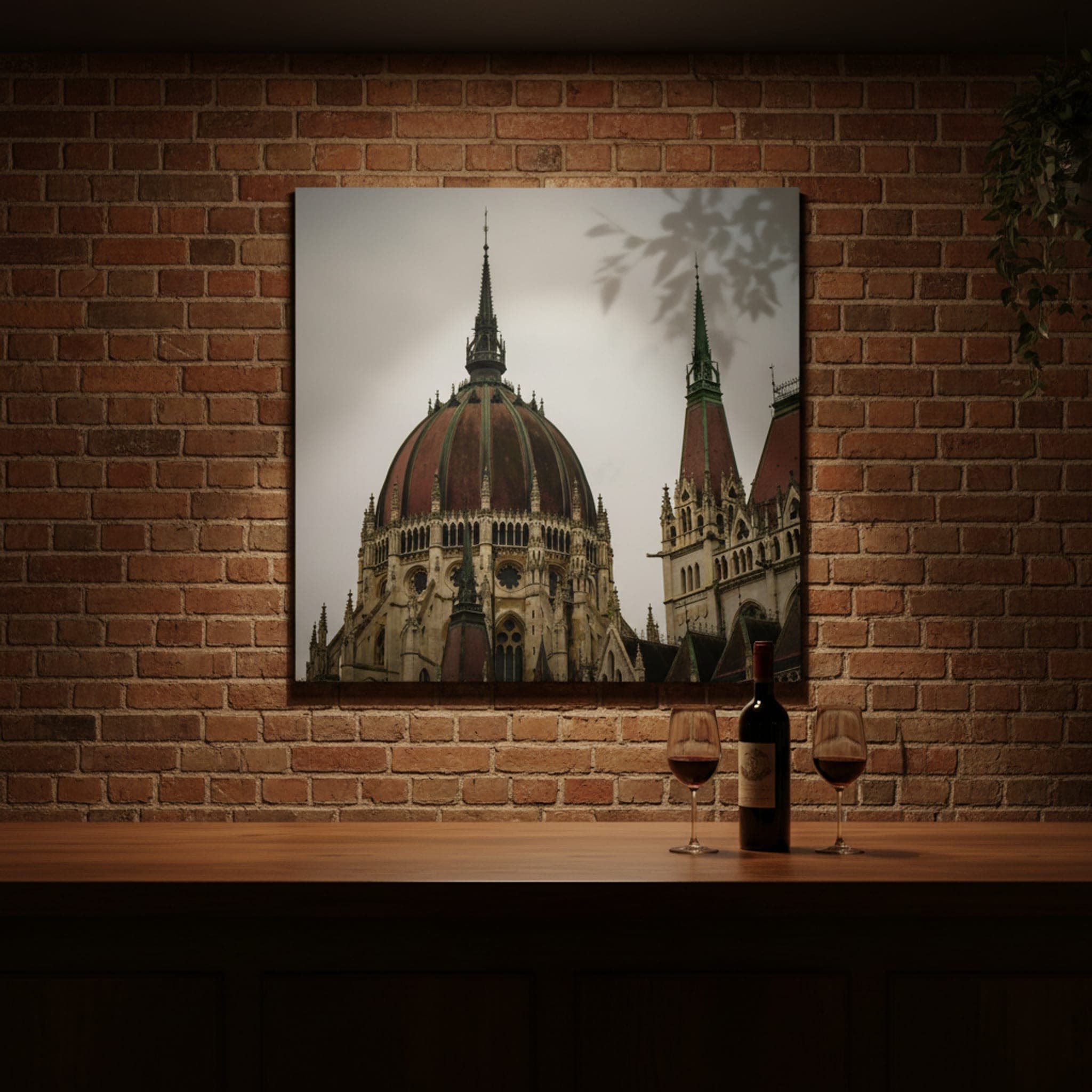 Budapest's Grand Dome shown as a canvas print in a styled interior, view 2 of 3