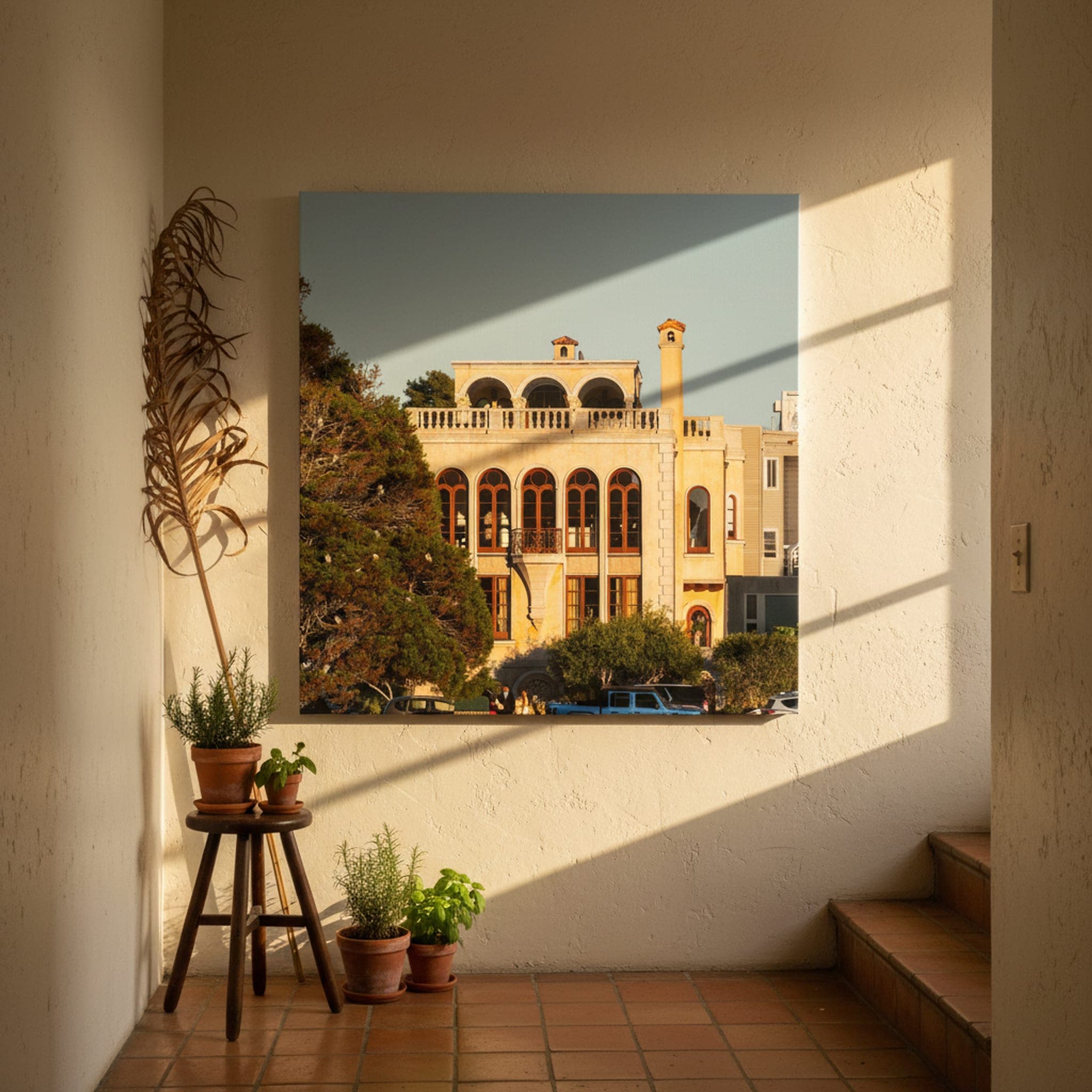 Golden Mansion Serenity shown as a canvas print in a styled interior, view 3 of 3