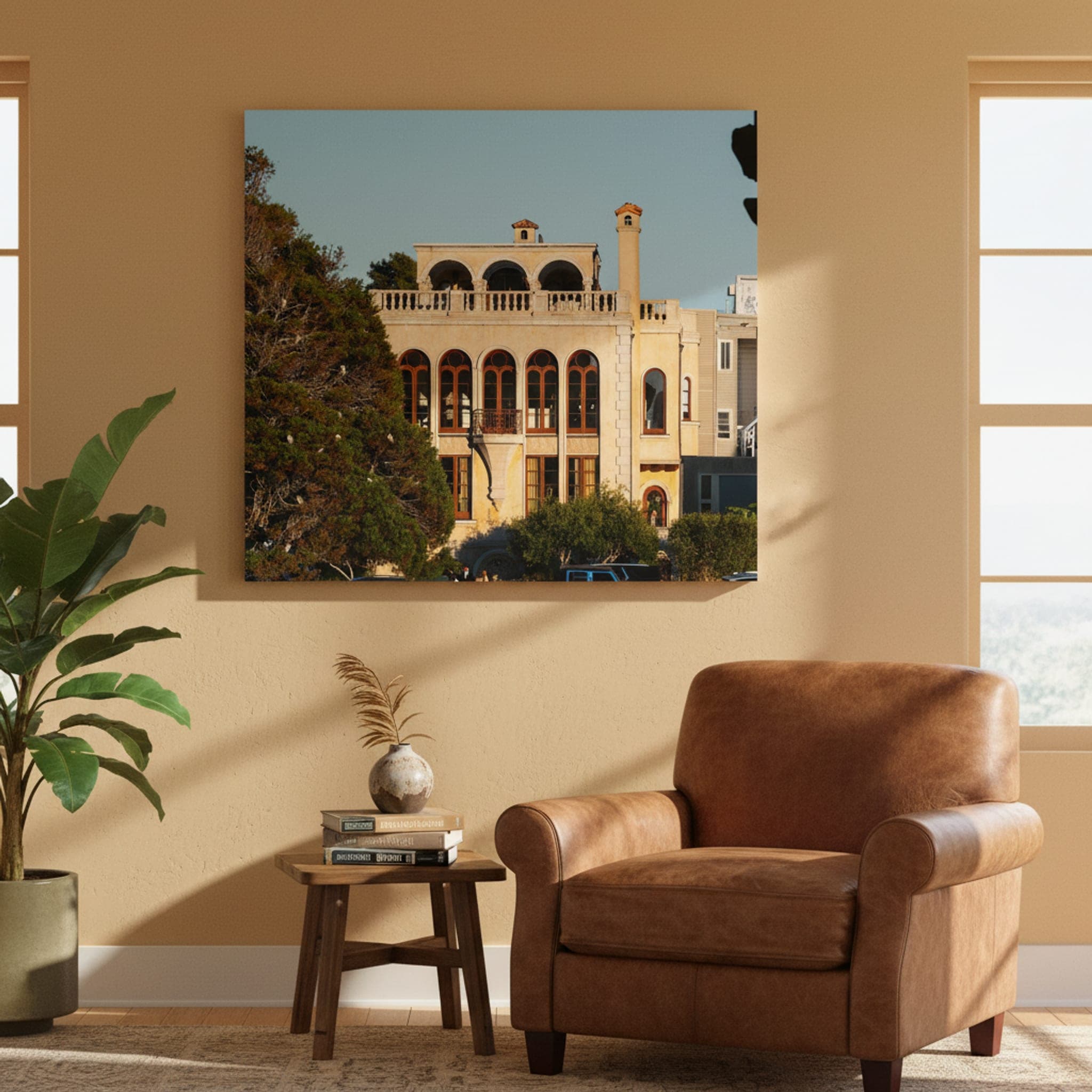 Golden Mansion Serenity shown as a canvas print in a styled interior, view 1 of 3