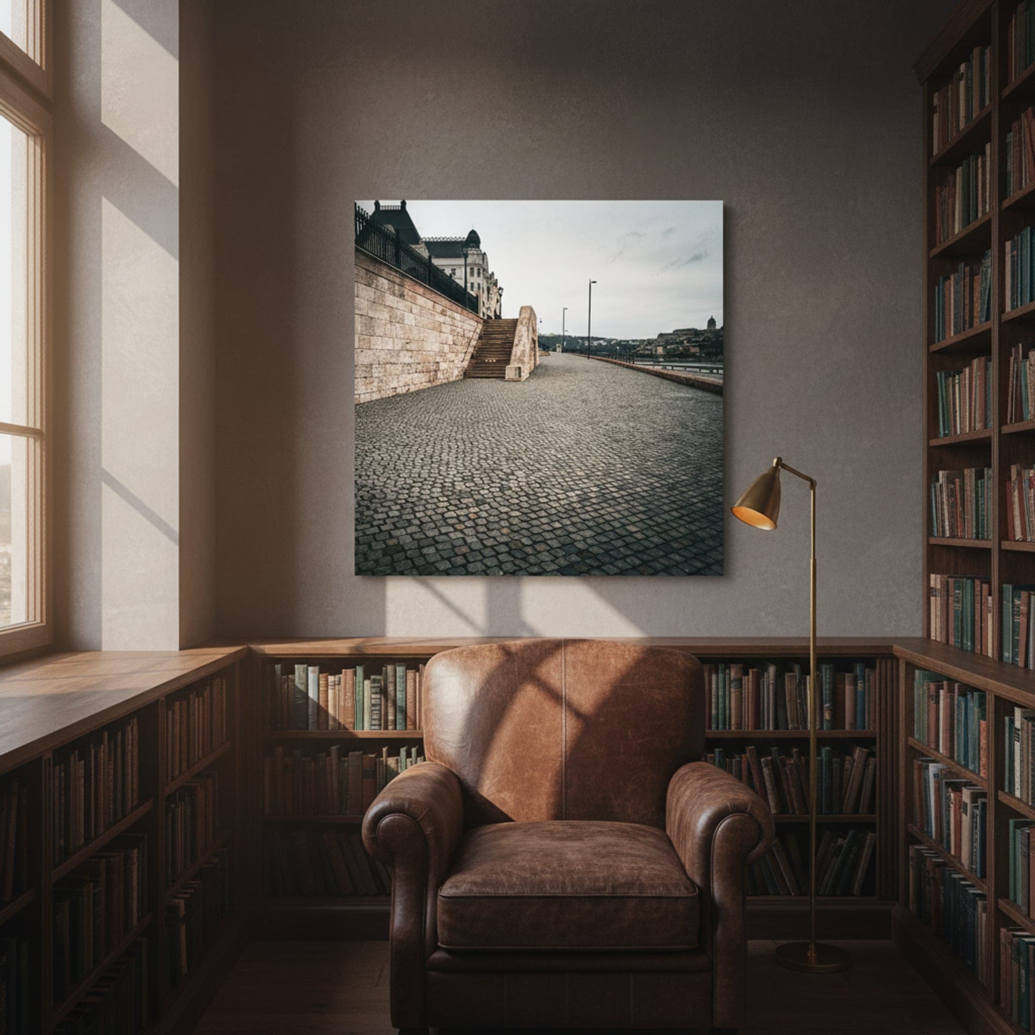 Budapest Winter Morning shown as a canvas print in a styled interior, view 1 of 3