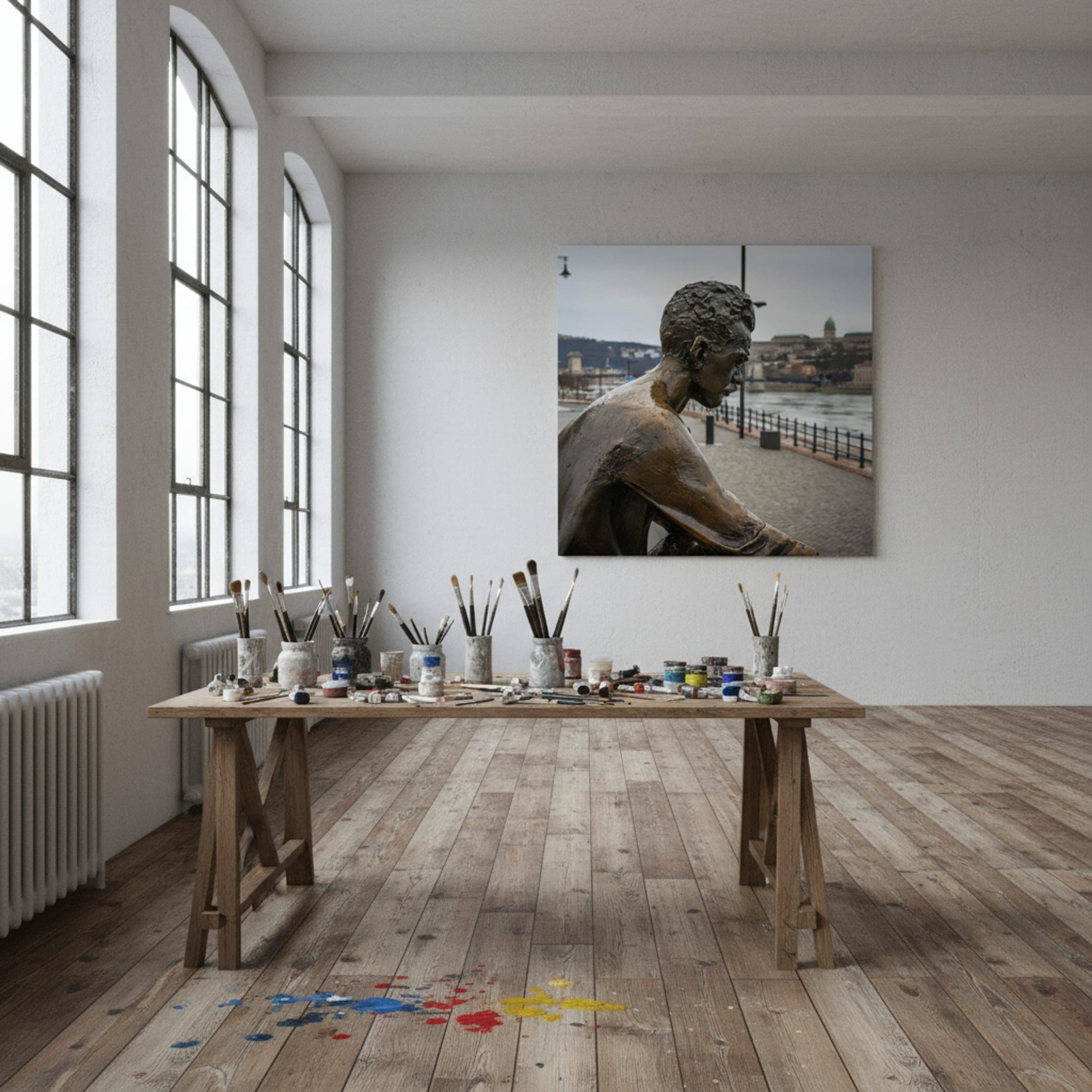 Budapest River Watcher shown as a canvas print in a styled interior, view 3 of 3