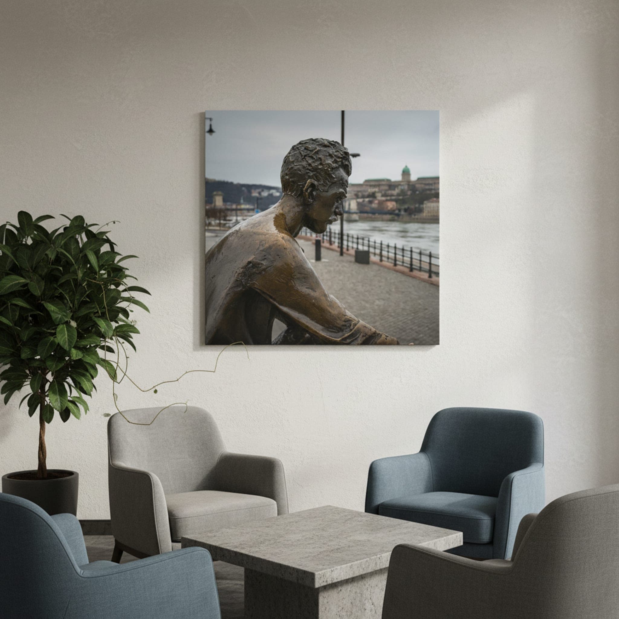 Budapest River Watcher shown as a canvas print in a styled interior, view 2 of 3