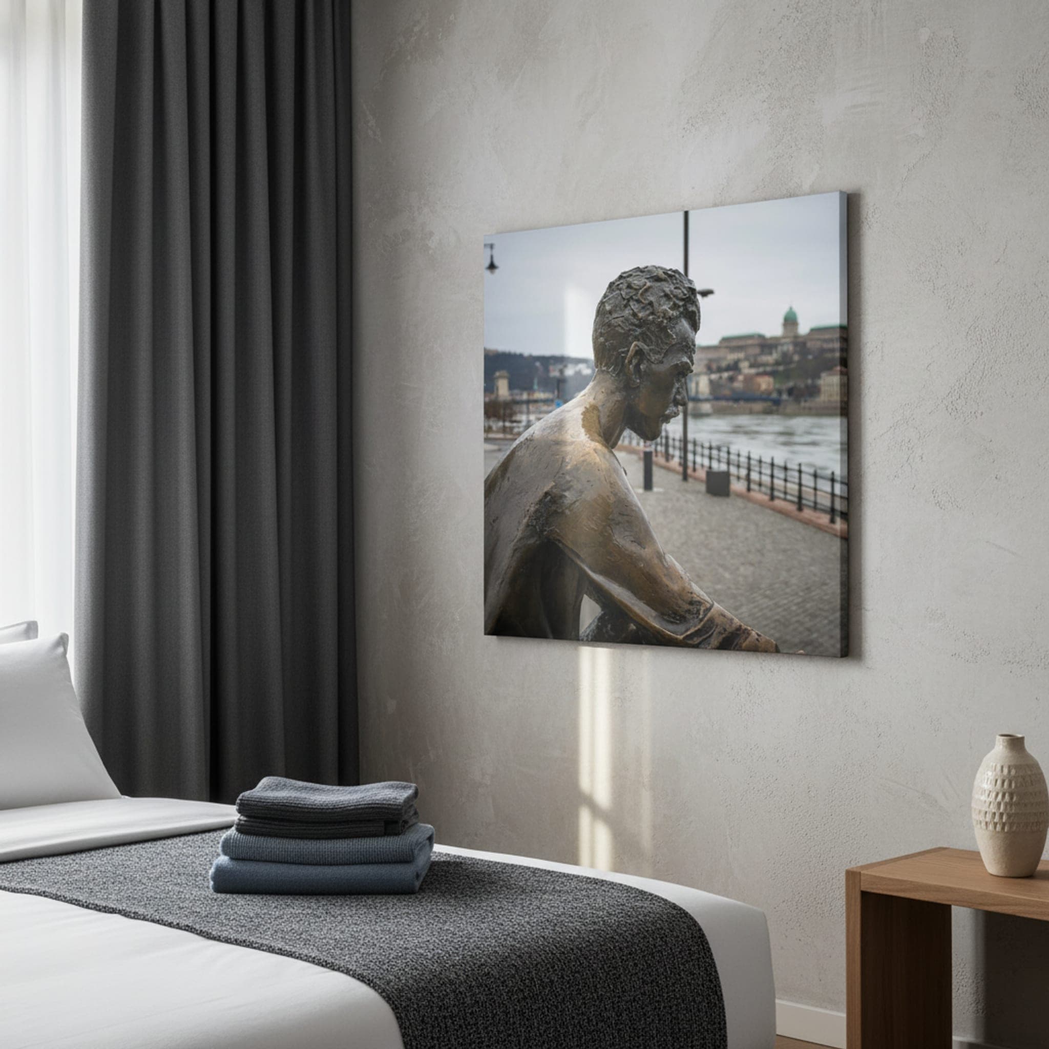 Budapest River Watcher shown as a canvas print in a styled interior, view 1 of 3