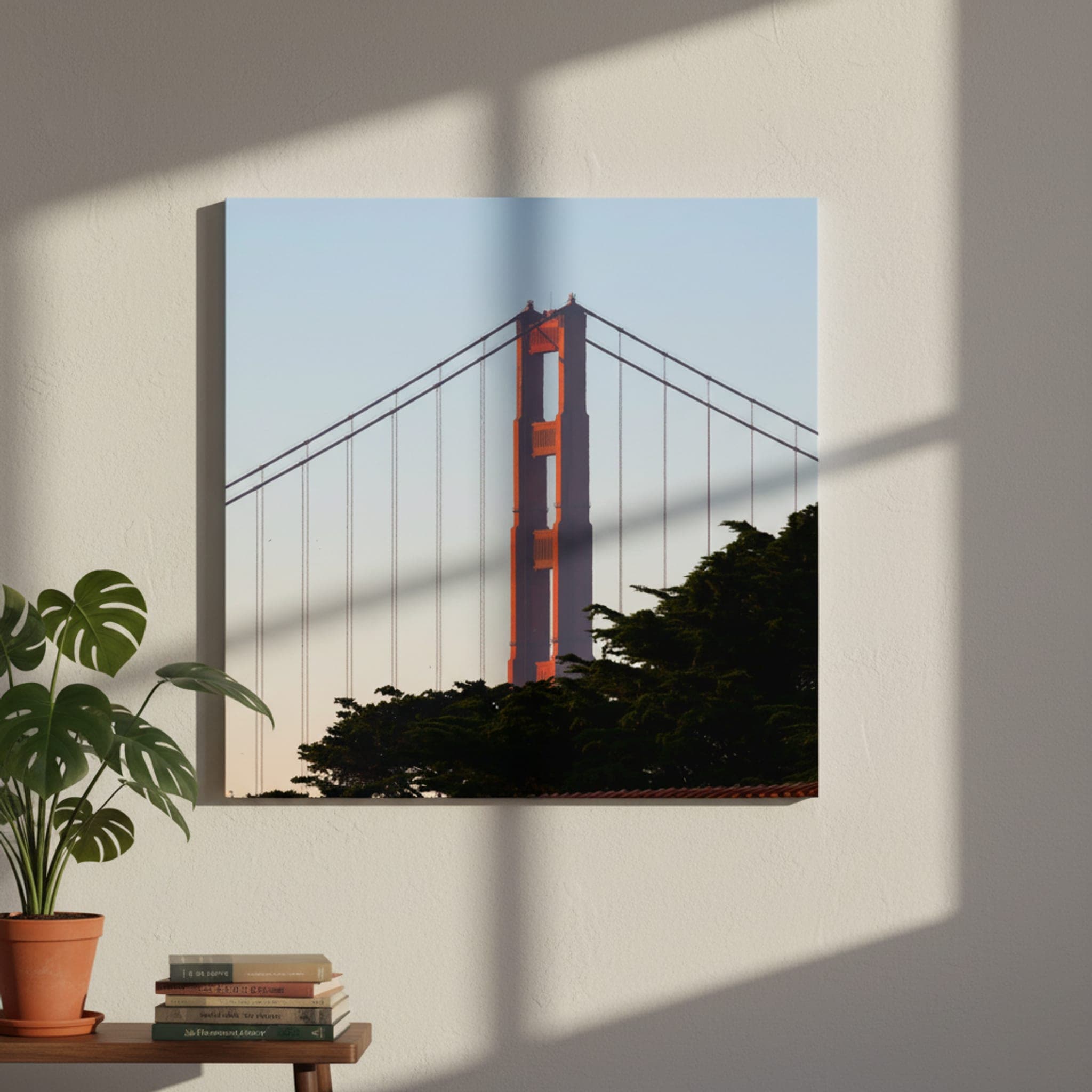 Golden Hour on the Gate shown as a canvas print in a styled interior, view 1 of 3