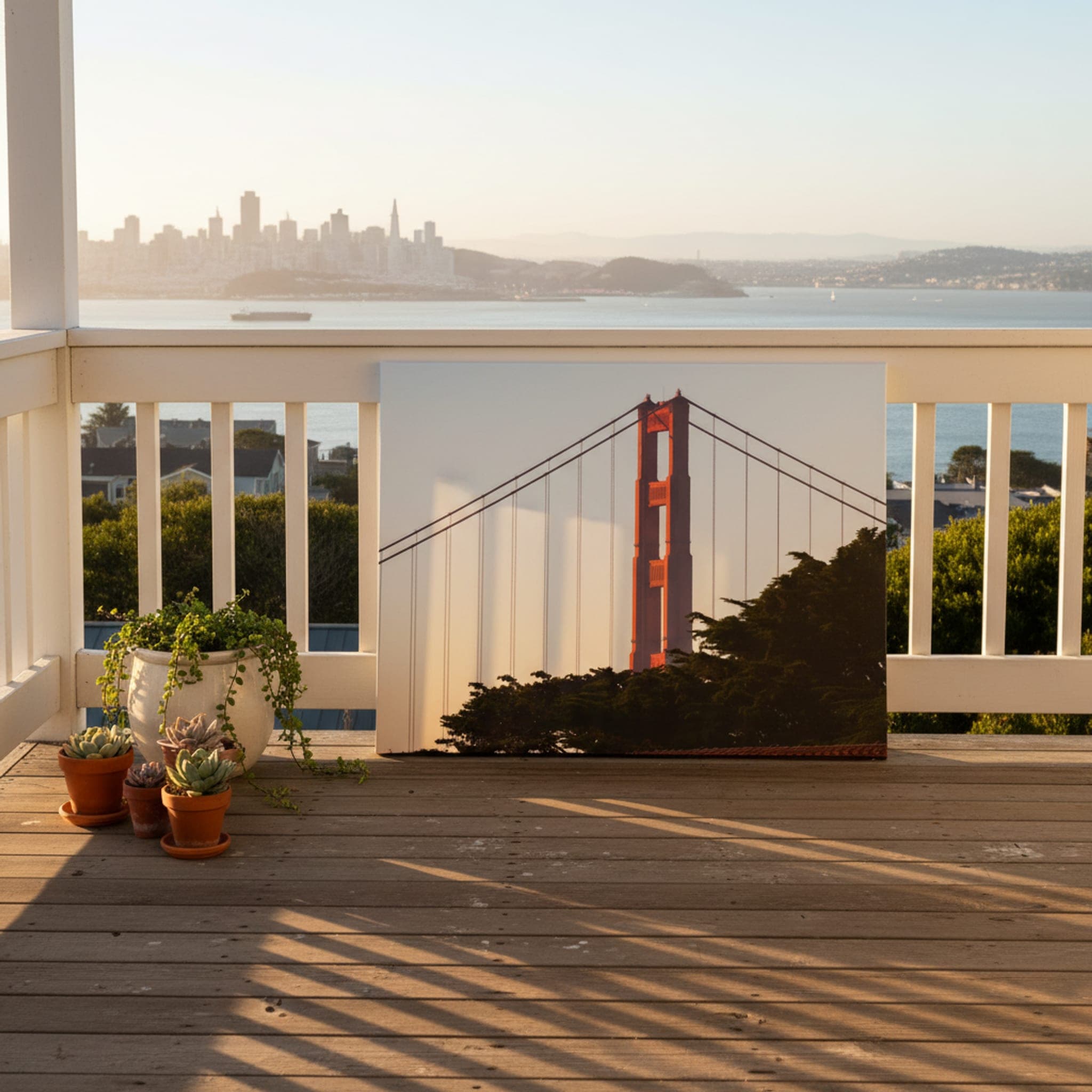 Golden Hour on the Gate shown as a canvas print in a styled interior, view 2 of 3