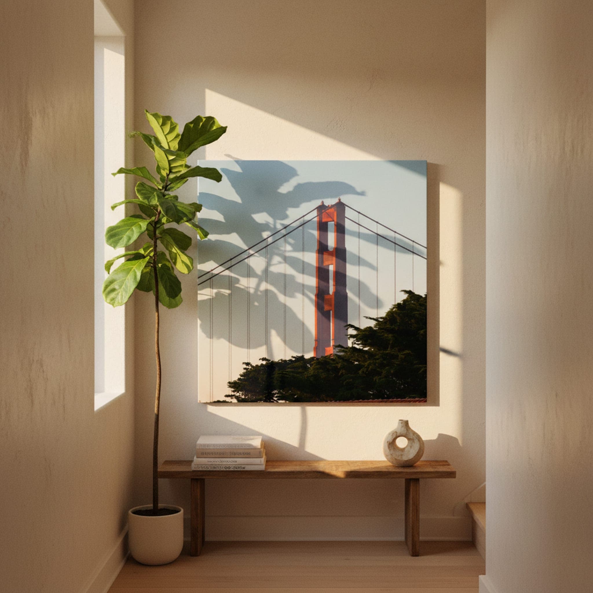 Golden Hour on the Gate shown as a canvas print in a styled interior, view 3 of 3