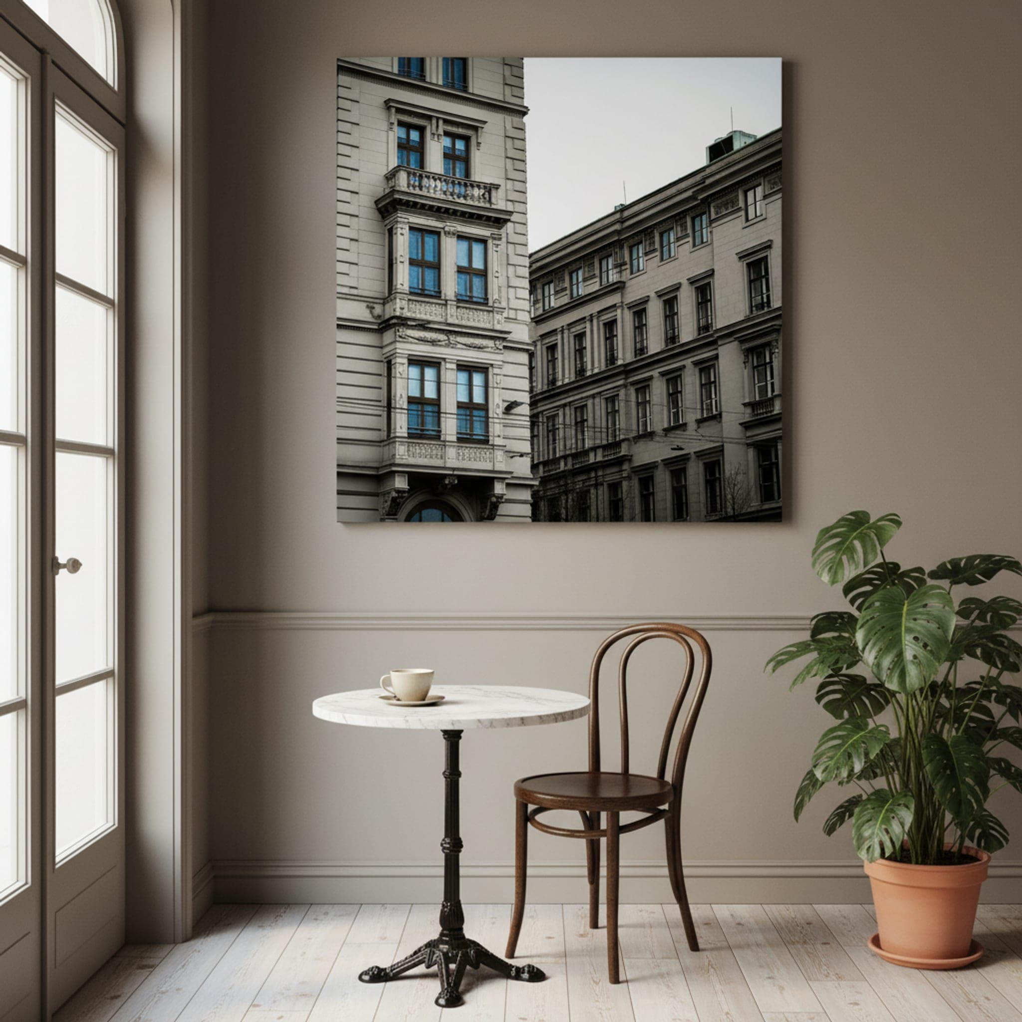 Budapest's Stone Giants shown as a canvas print in a styled interior, view 1 of 3