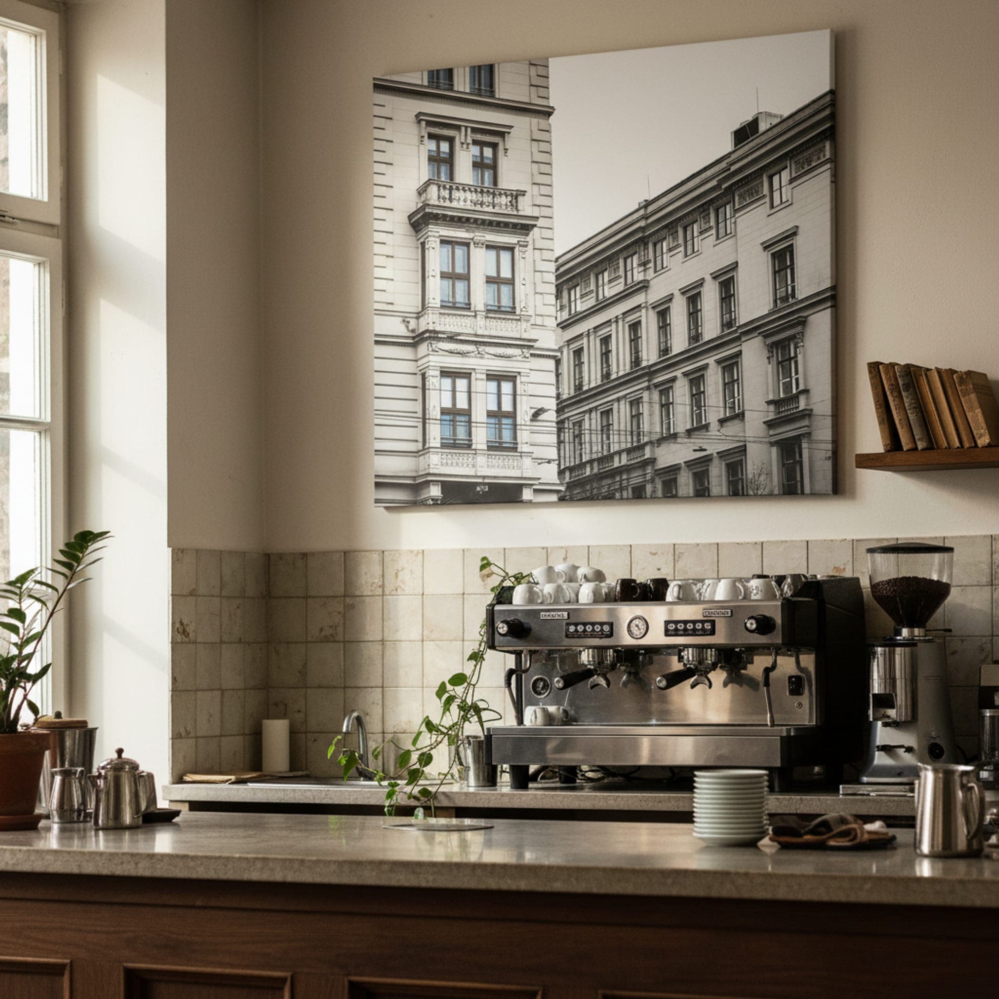 Budapest's Stone Giants shown as a canvas print in a styled interior, view 2 of 3