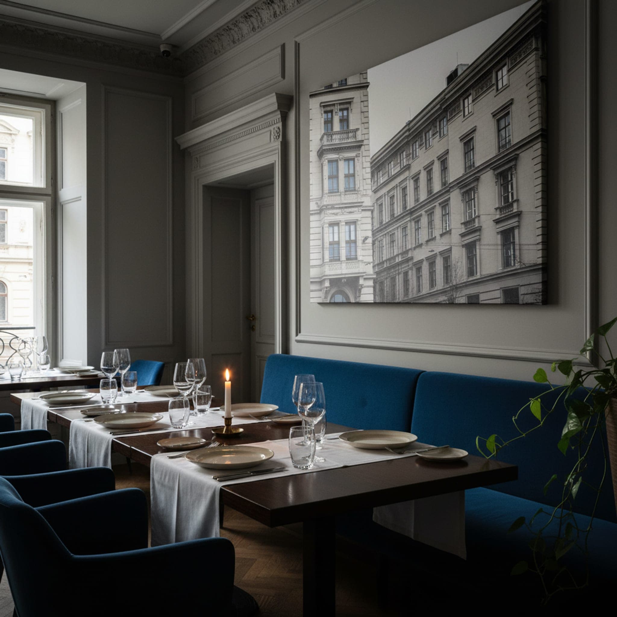 Budapest's Stone Giants shown as a canvas print in a styled interior, view 3 of 3