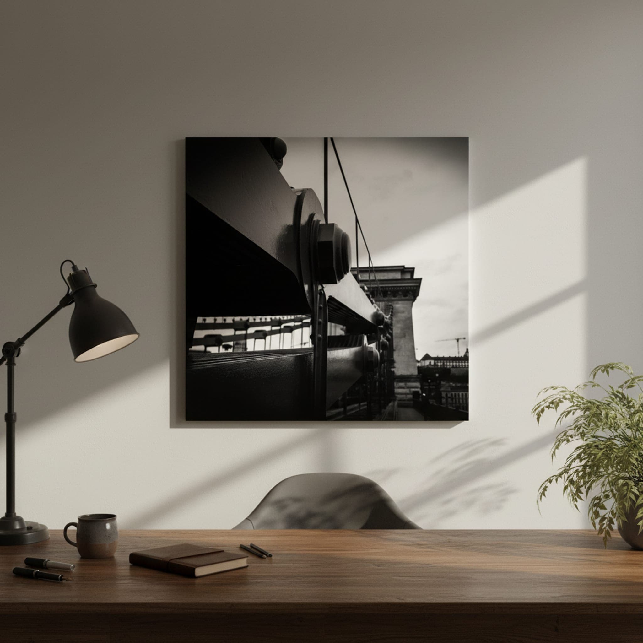 Iron Bridge's Embrace shown as a canvas print in a styled interior, view 3 of 3