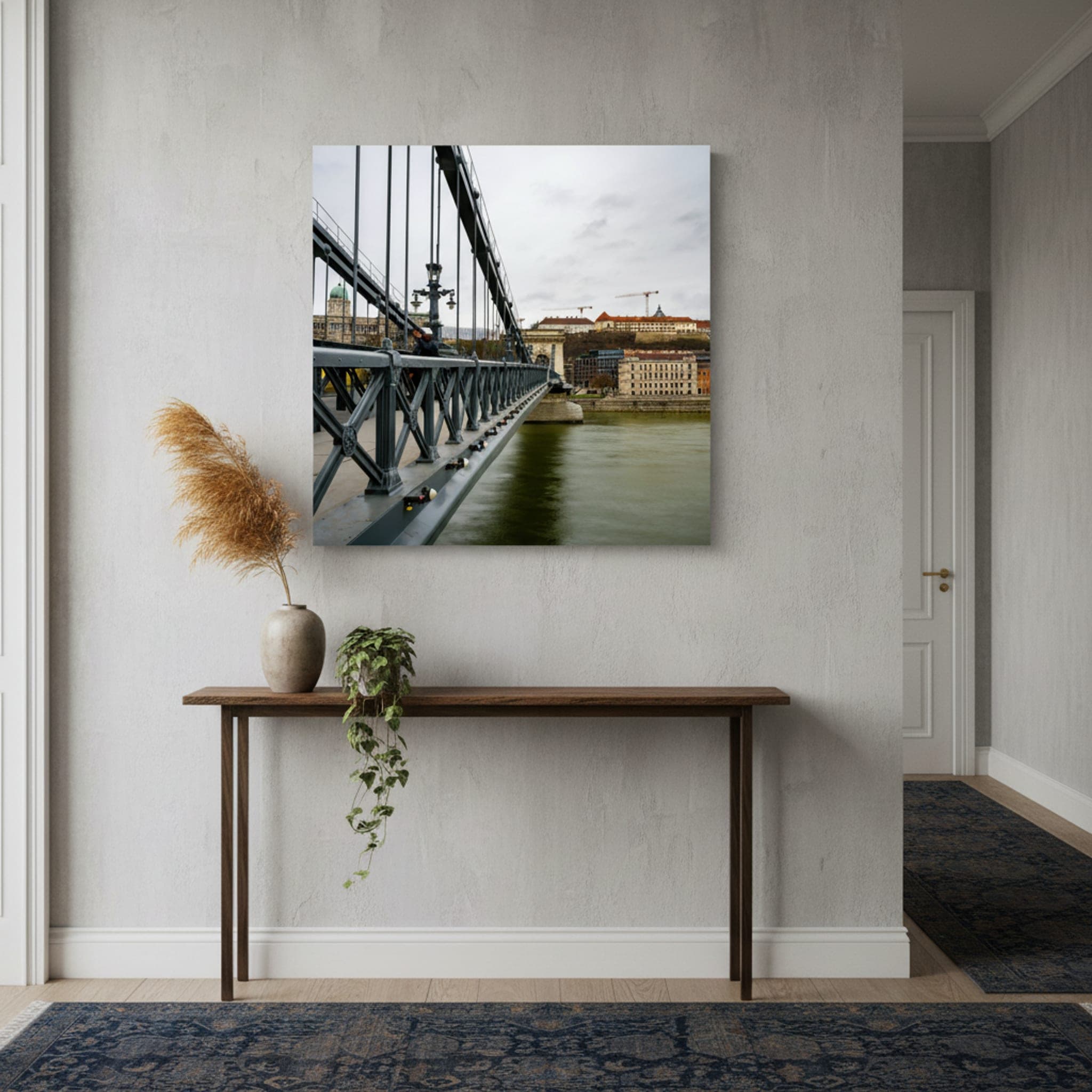 Chain Bridge Dawn shown as a canvas print in a styled interior, view 1 of 3