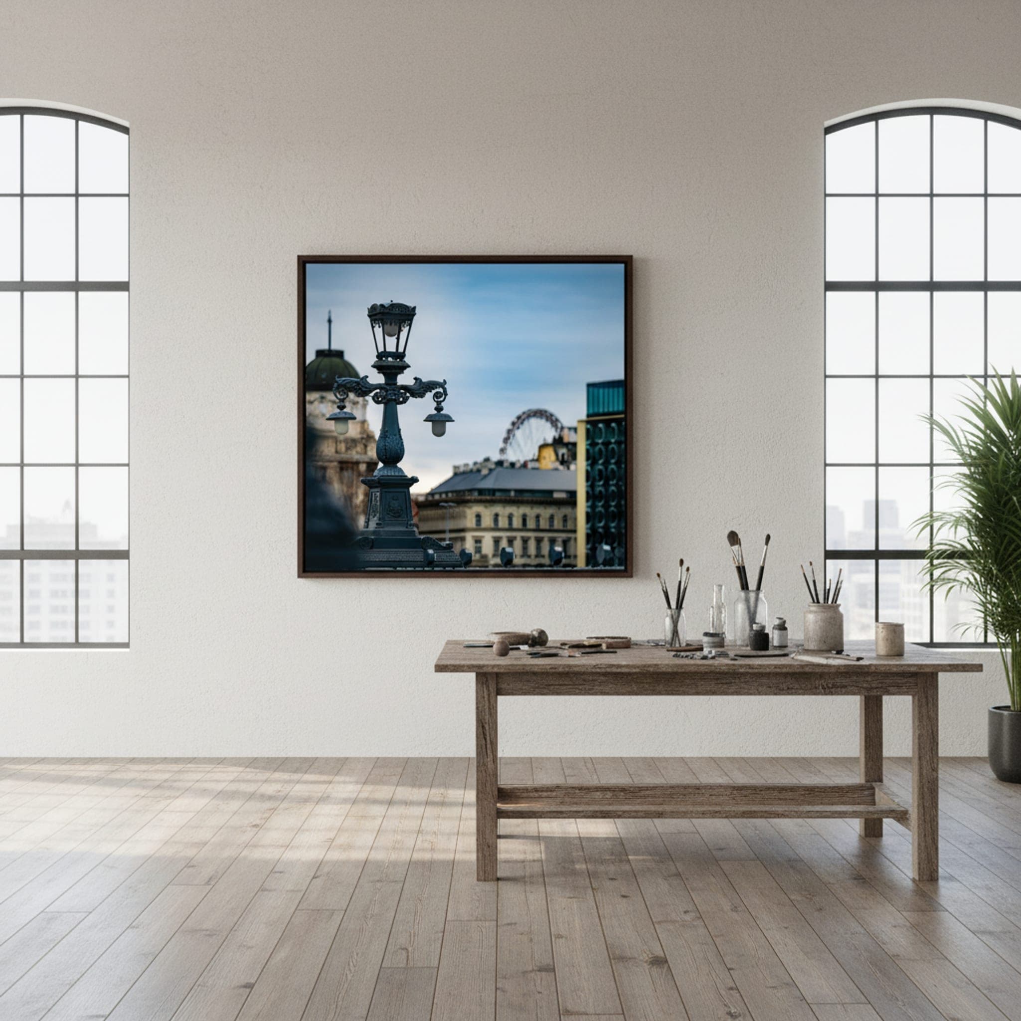 Budapest Lamppost Serenity shown as a canvas print in a styled interior, view 1 of 3