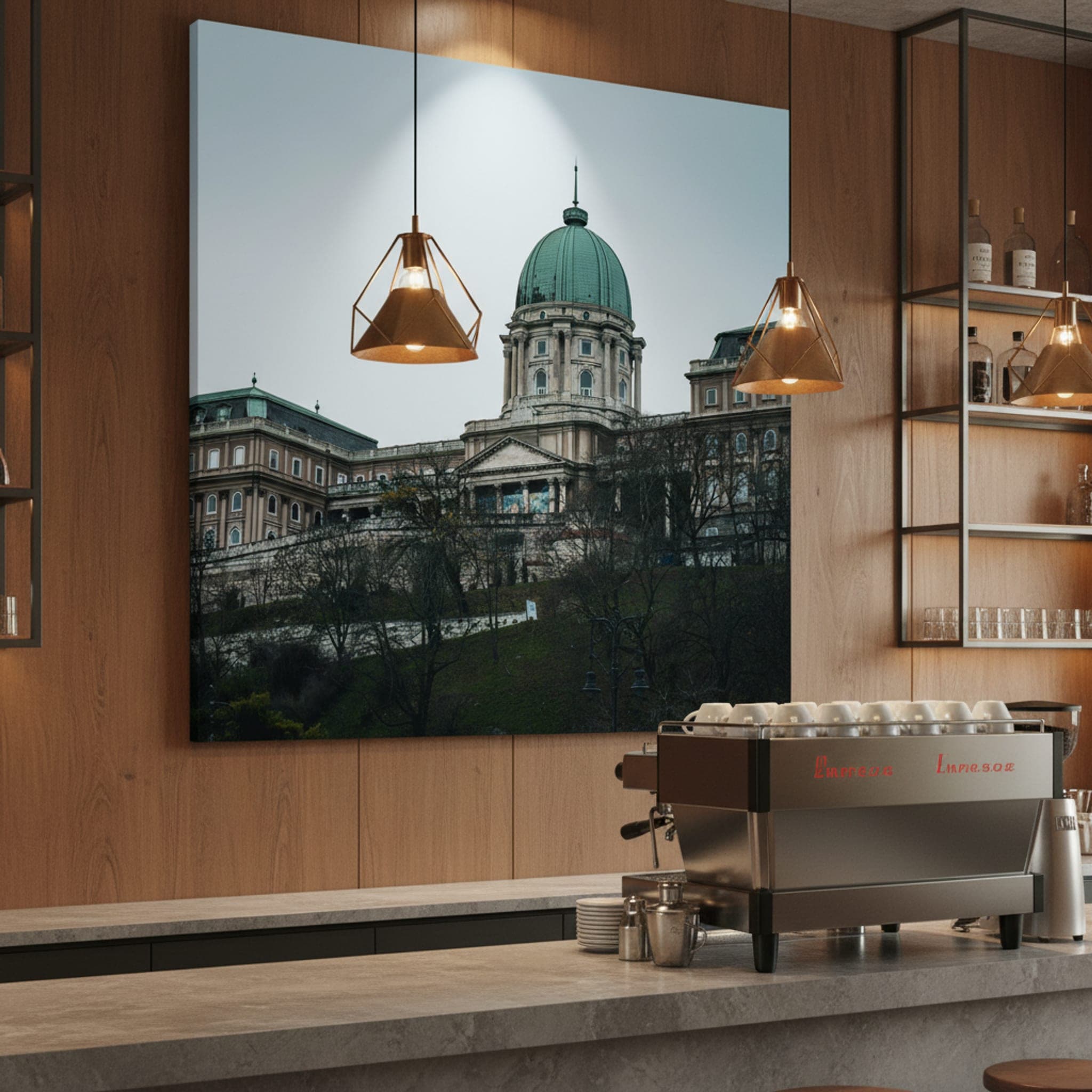 Budapest Winter Palace shown as a canvas print in a styled interior, view 2 of 3