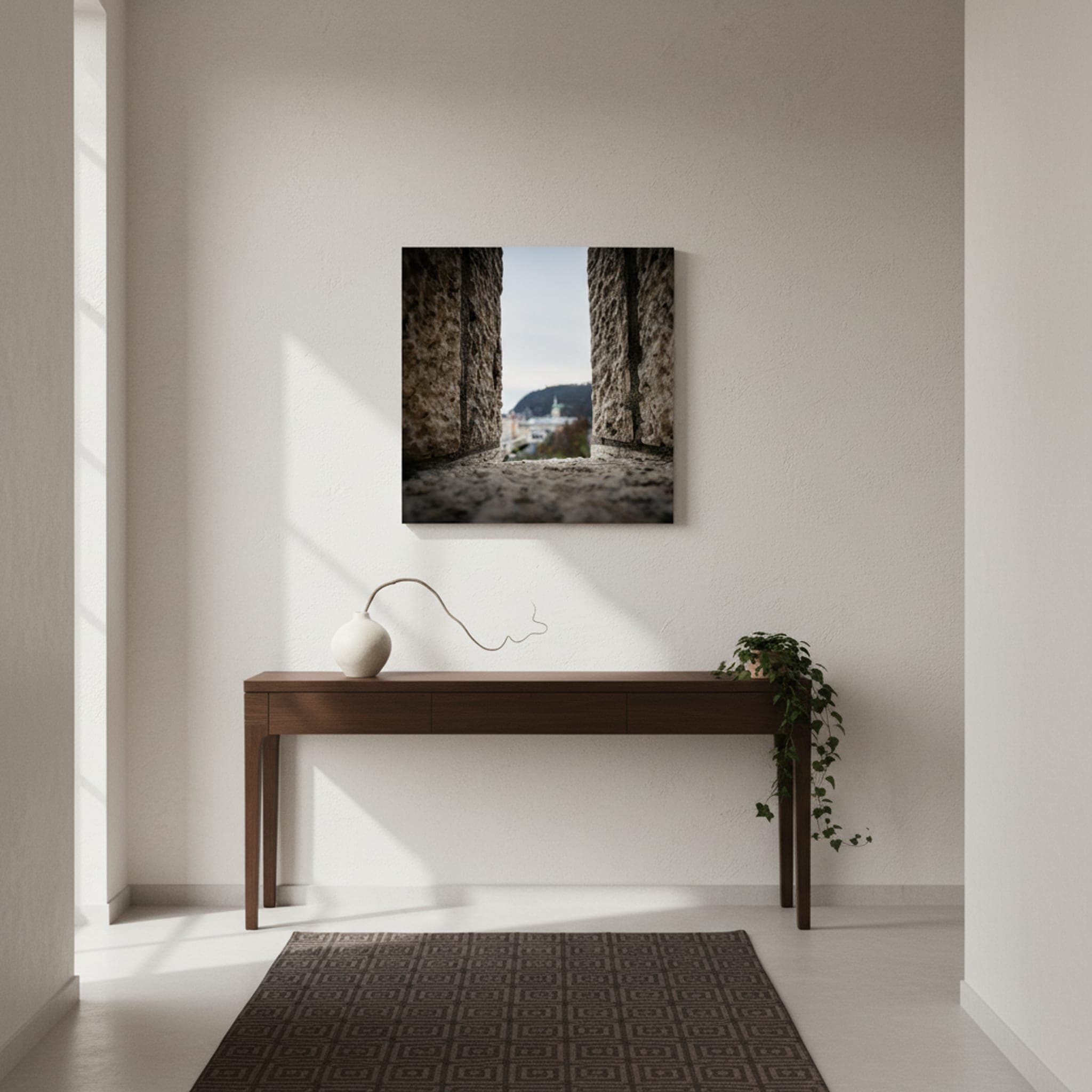 Budapest Through the Ages shown as a canvas print in a styled interior, view 1 of 3
