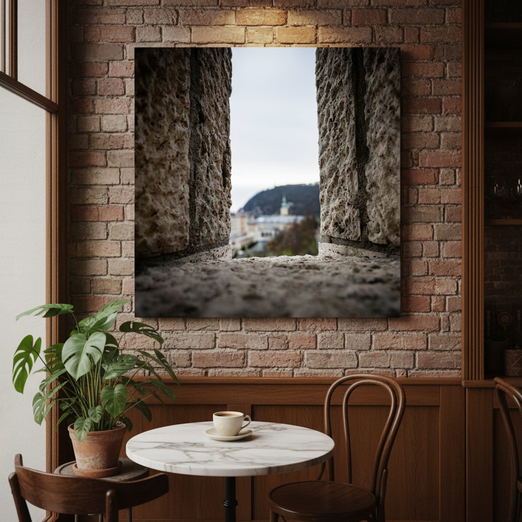 Budapest Through the Ages shown as a canvas print in a styled interior, view 2 of 3
