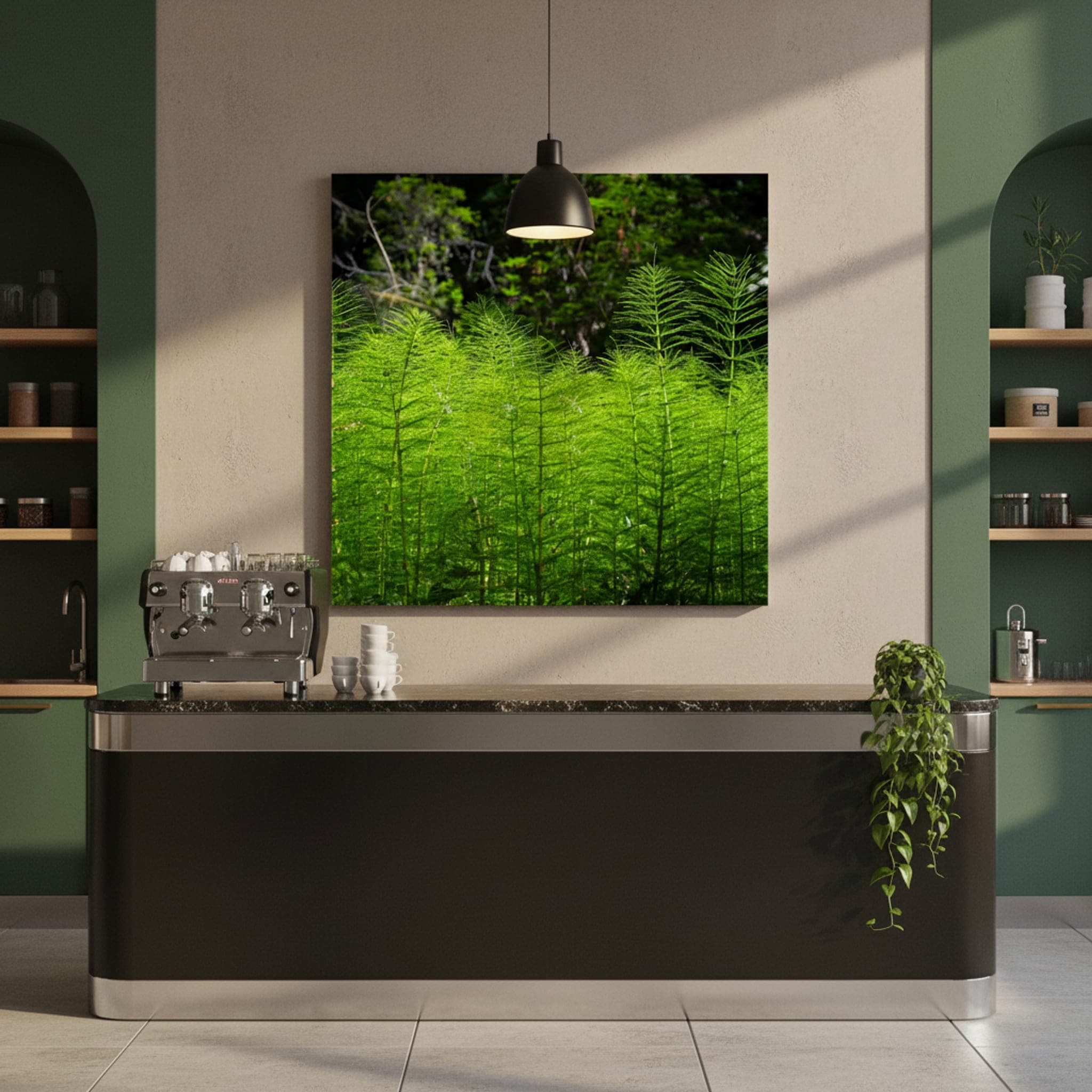 Emerald Forest Floor shown as a canvas print in a styled interior, view 2 of 3