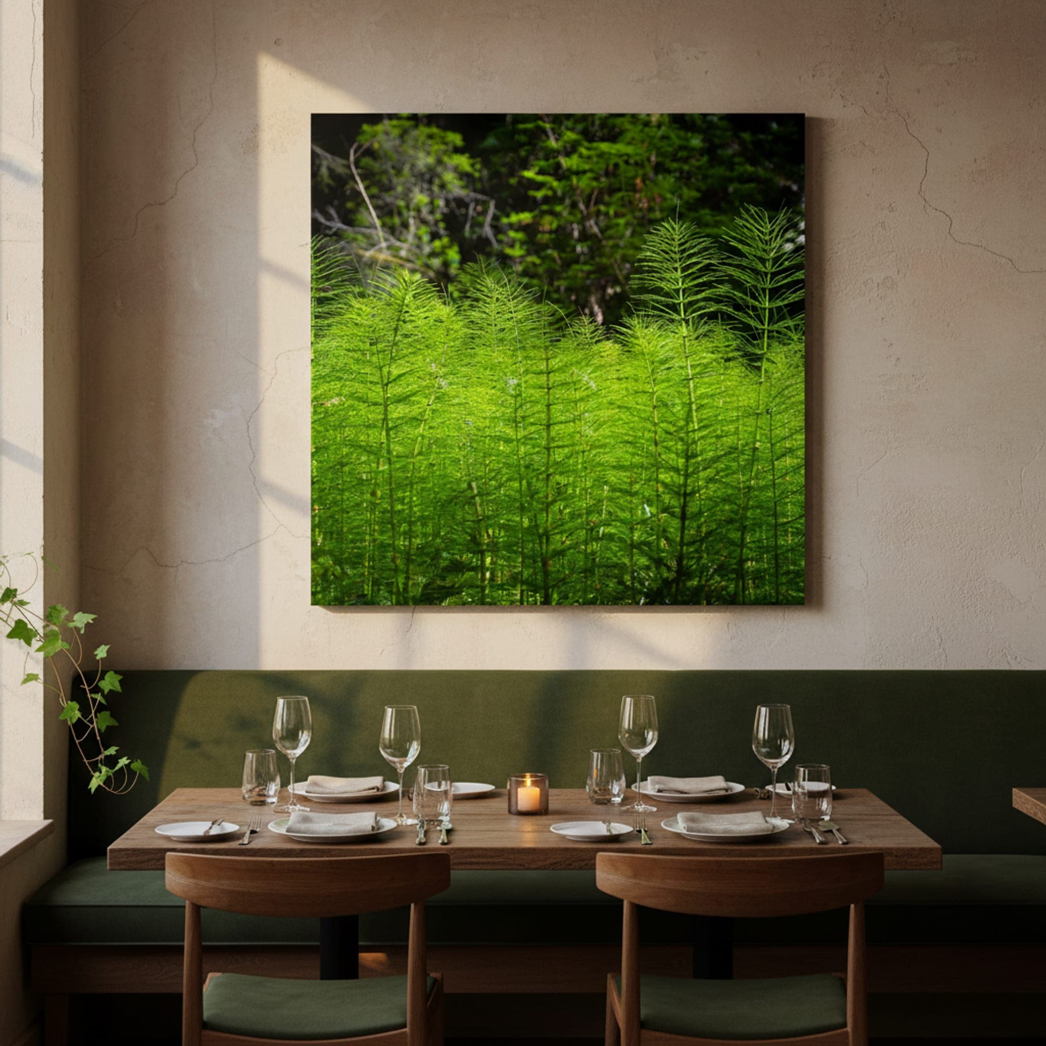 Emerald Forest Floor shown as a canvas print in a styled interior, view 1 of 3