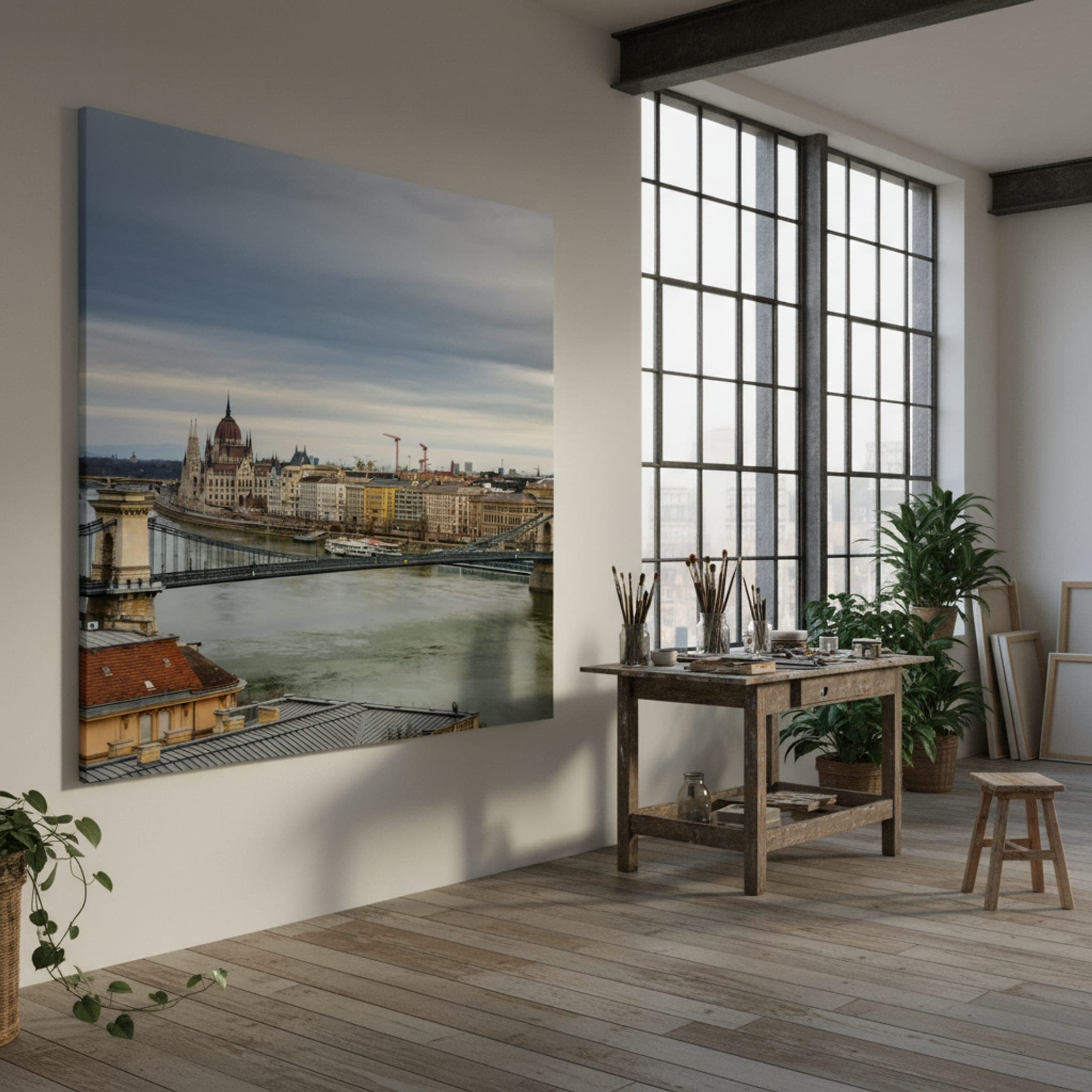 Danube's Winter Embrace shown as a canvas print in a styled interior, view 3 of 3