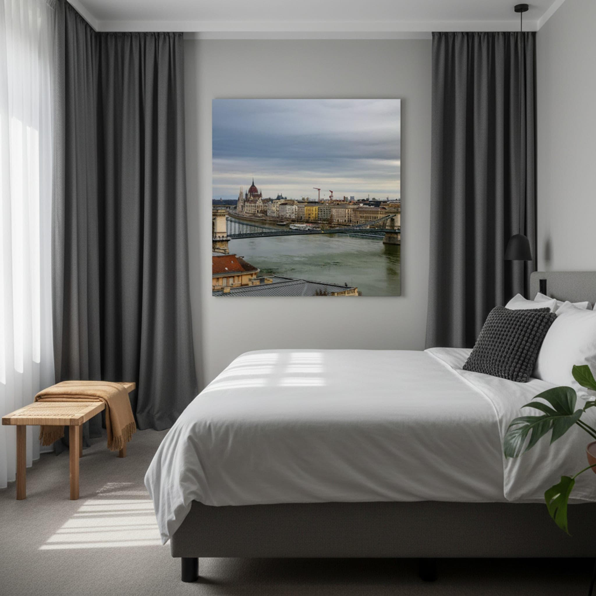 Danube's Winter Embrace shown as a canvas print in a styled interior, view 1 of 3