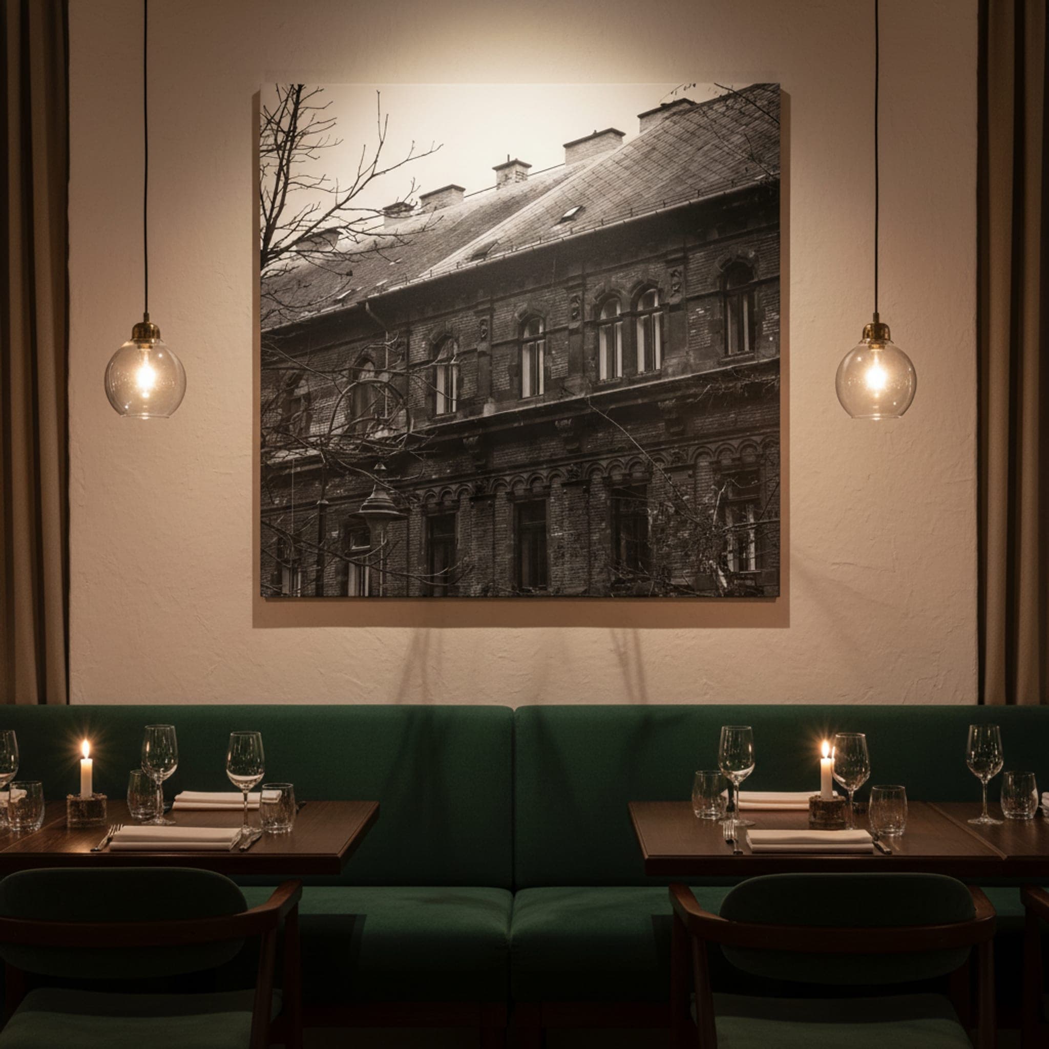Budapest Facade Silhouette shown as a canvas print in a styled interior, view 3 of 3