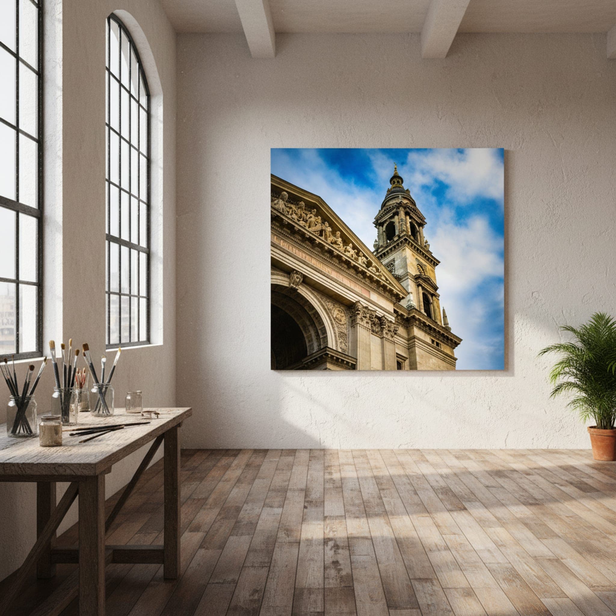 Budapest's Sacred Heights shown as a canvas print in a styled interior, view 3 of 3
