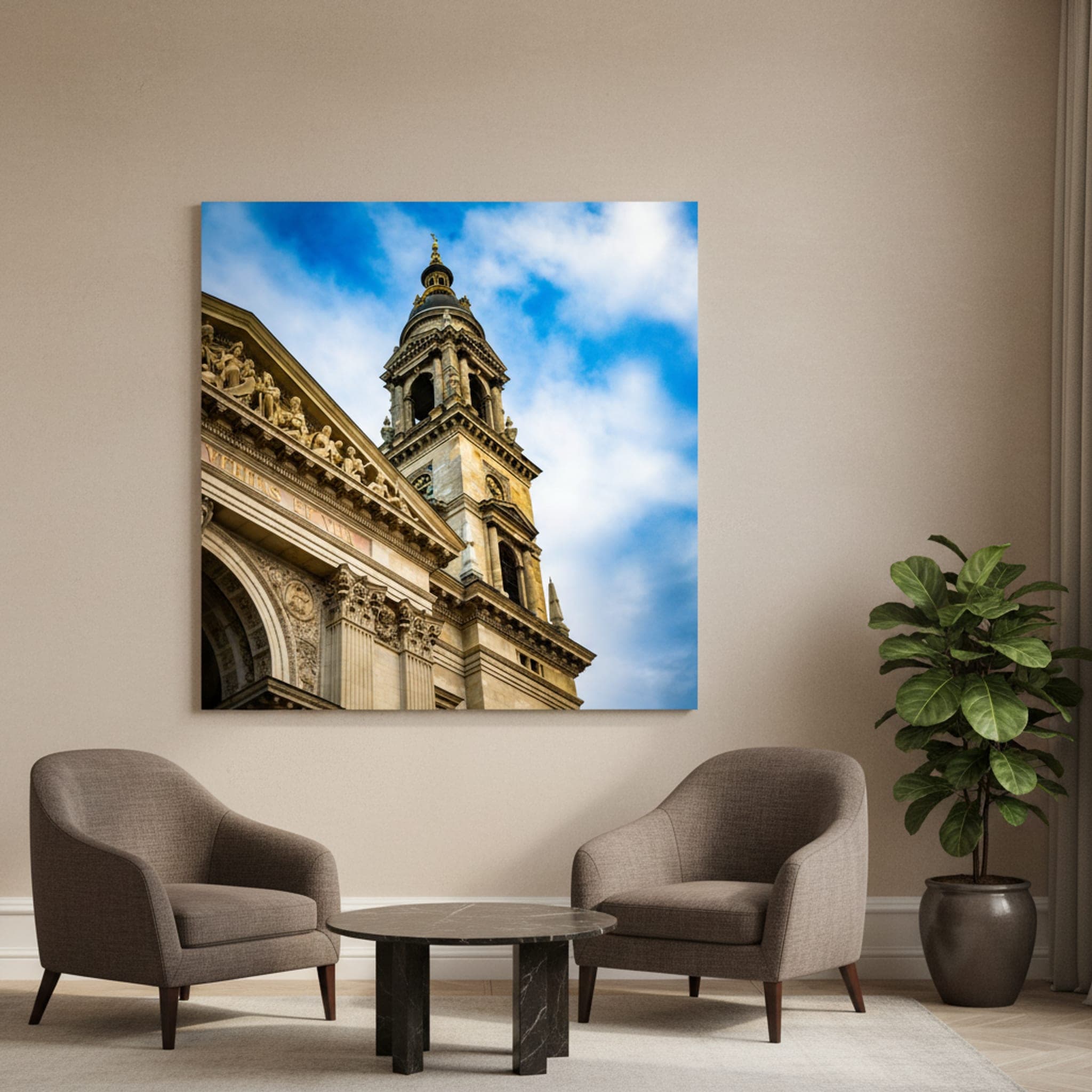 Budapest's Sacred Heights shown as a canvas print in a styled interior, view 2 of 3